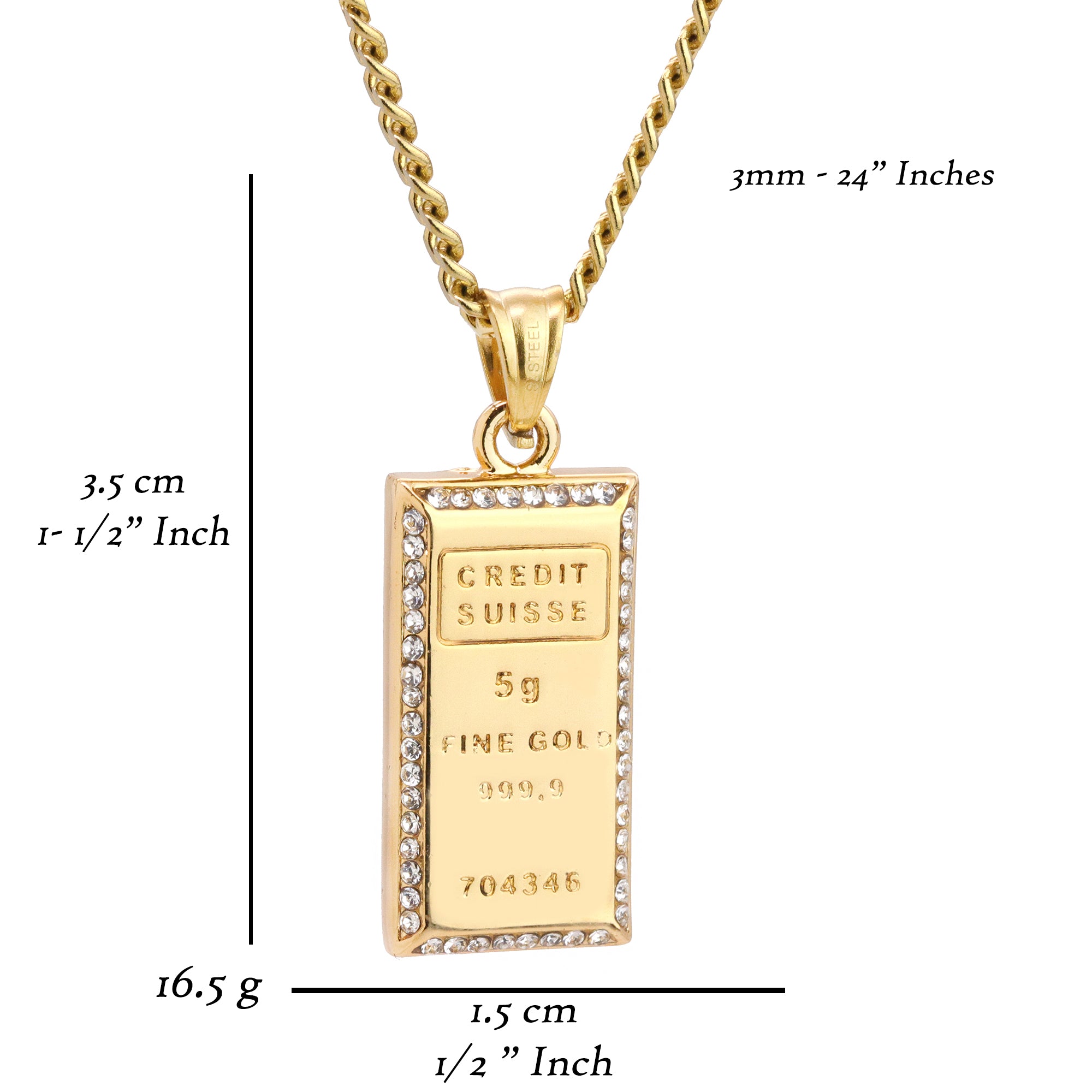 5G Brick Pendant 24" Cuban Chain Hip Hop Style 18k Gold Stainless Steel