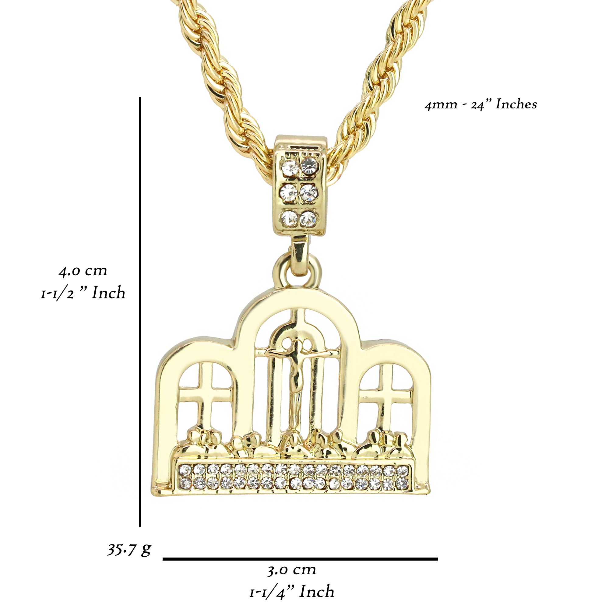 Last Supper Temple Pendant 24" Rope Chain Men's 18k Gold Plated Jewelry