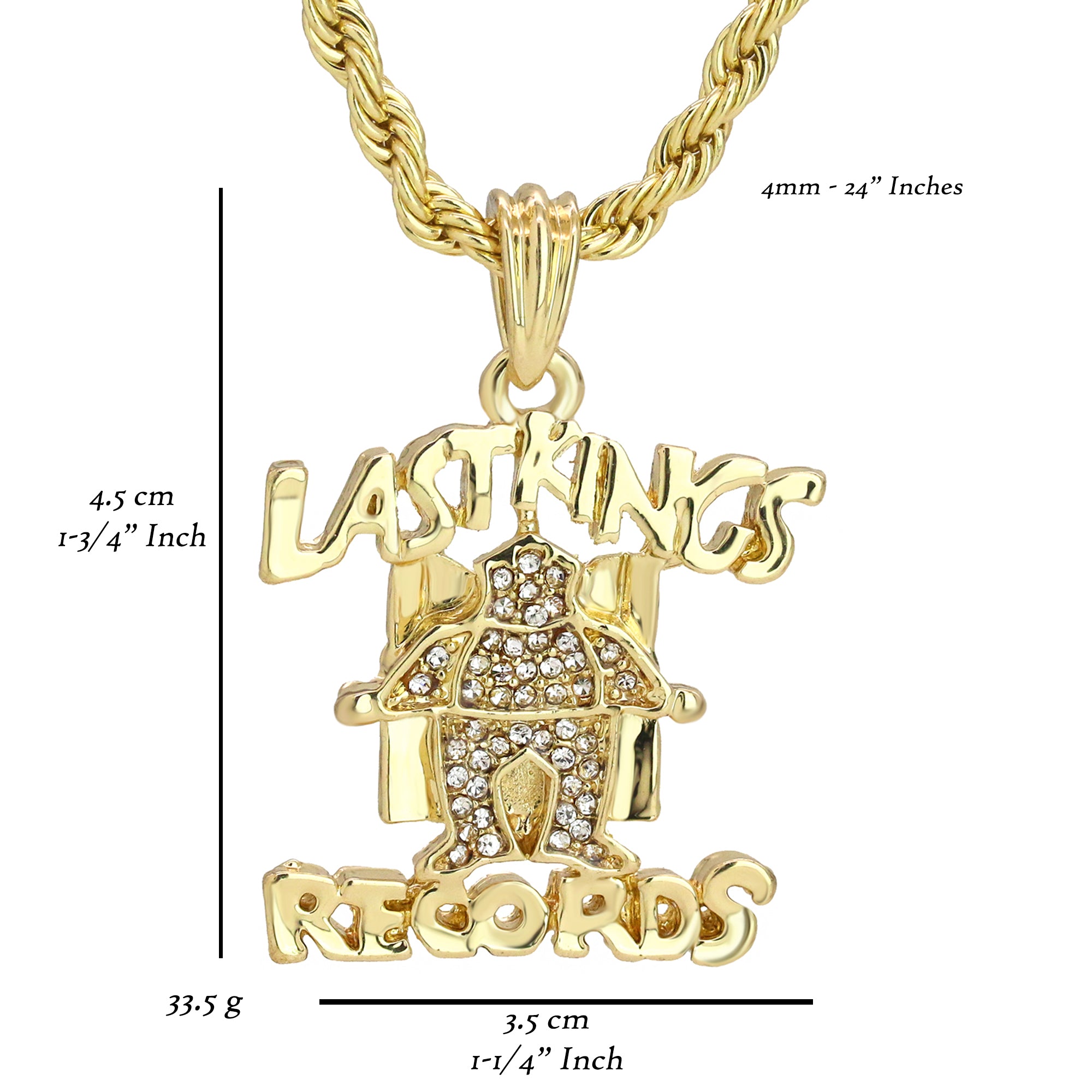 last King Iced Pendant 18K 24" Rope Chain Hip Hop Jewelry