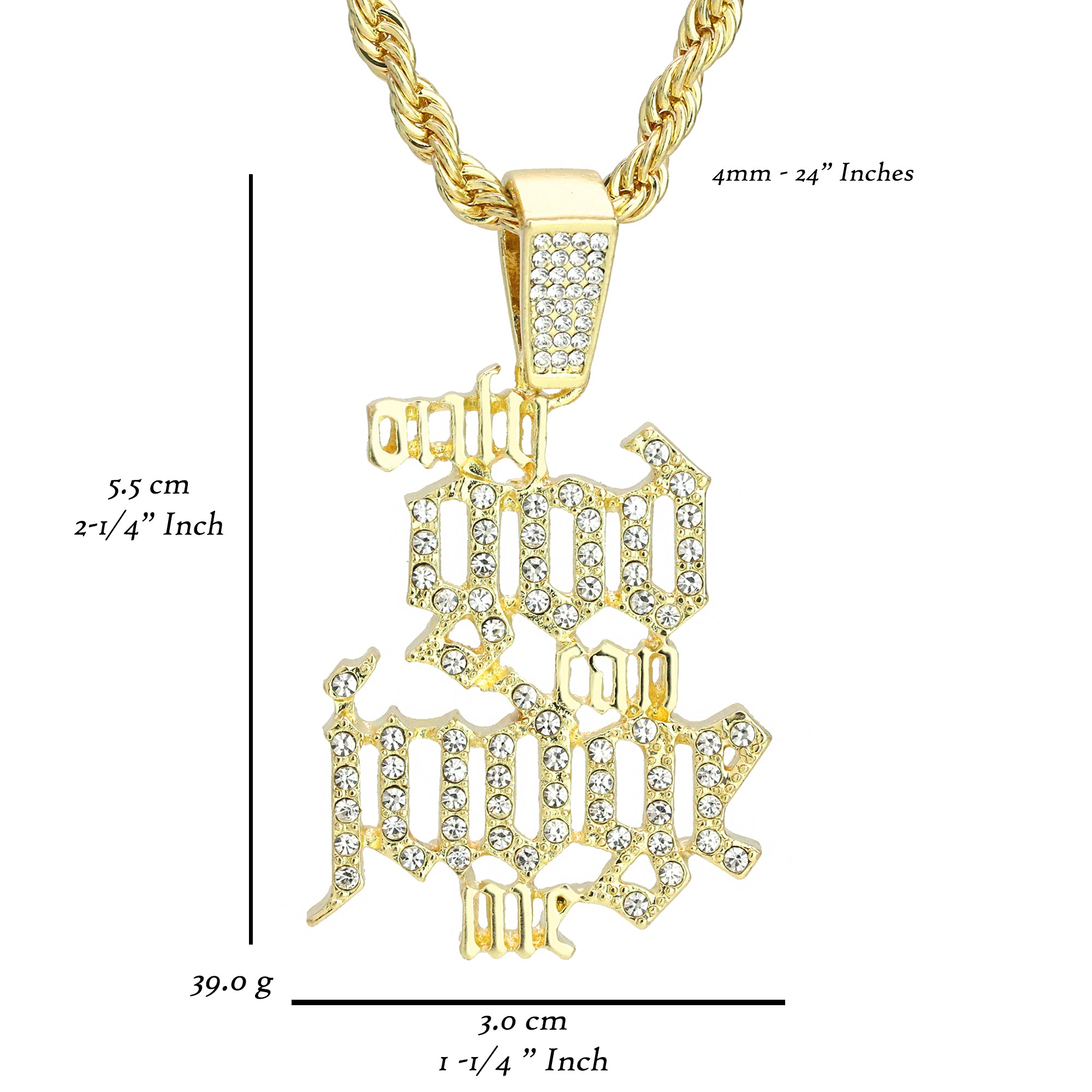 Only God Can Judge Me Pendant 4mm 24" Rope Chain 18k Gold Plated