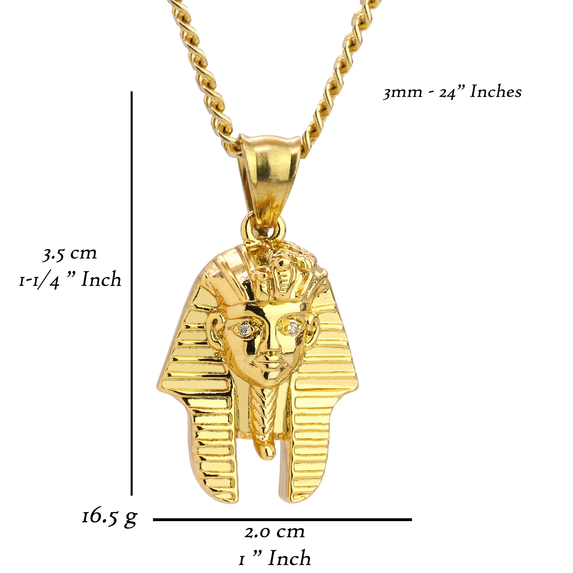 Pharaoh Pendant 24" Cuban Chain Hip Hop Style 18k Gold Stainless Steel