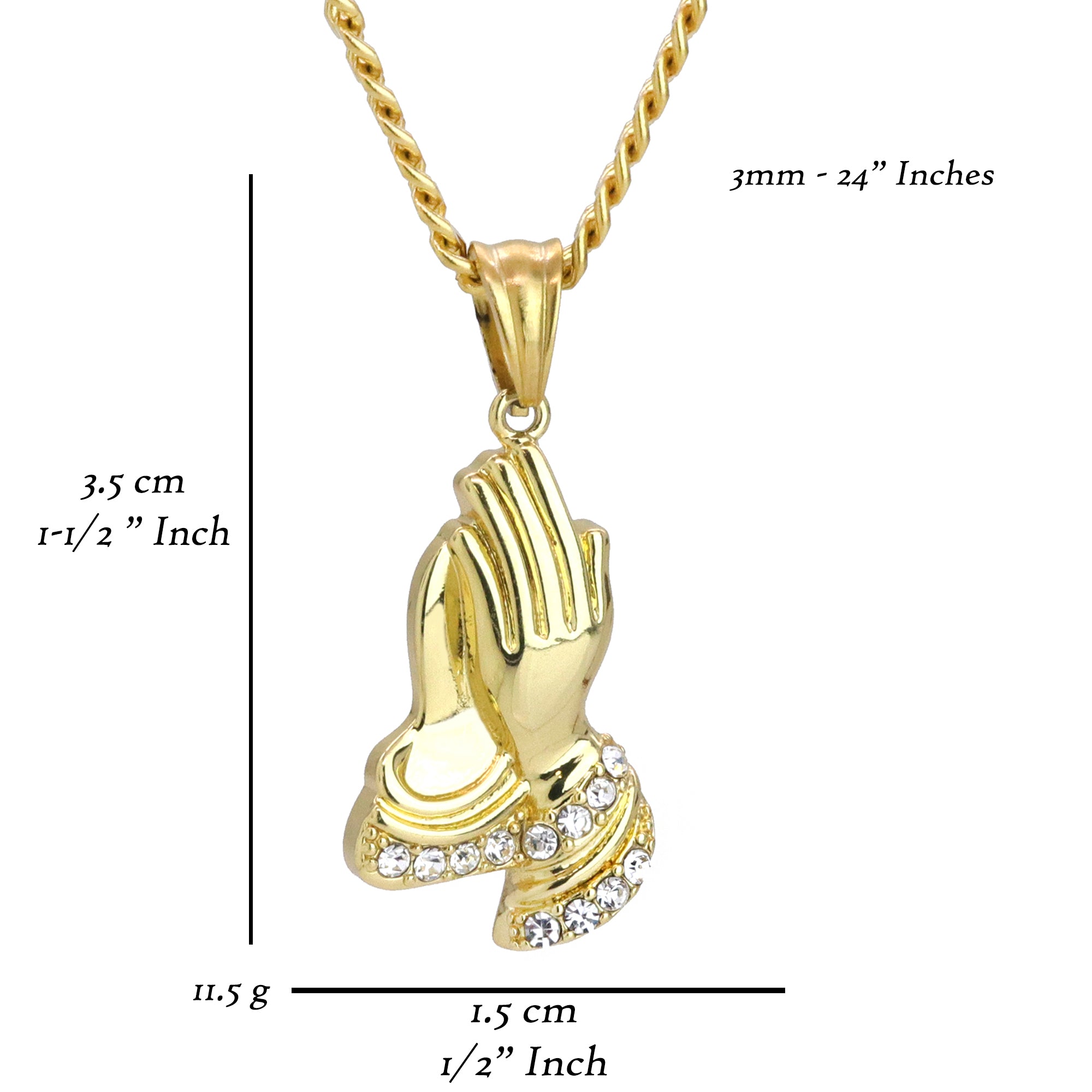 Praying Hands Pendant 24" Cuban Chain Hip Hop Style 18k Gold Stainless Steel