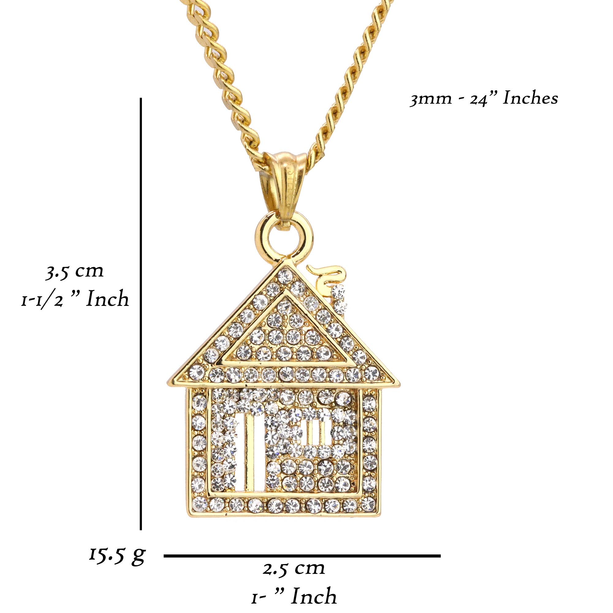 Trap House Pendant 24" Cuban Chain Hip Hop Style 18k Gold Stainless Steel