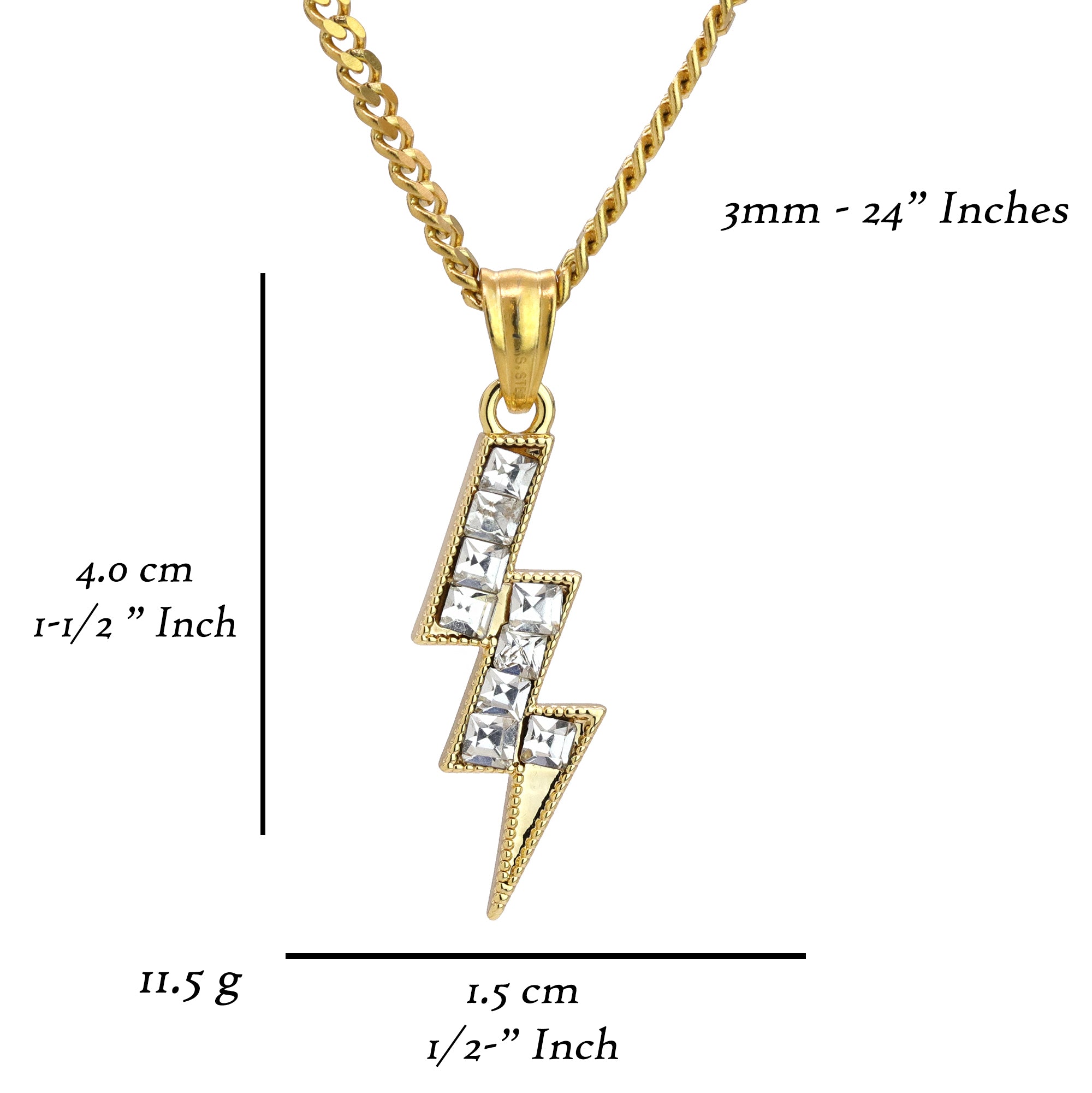 Lightning Pendant 24" Cuban Chain Hip Hop Style 18k Gold Stainless Steel