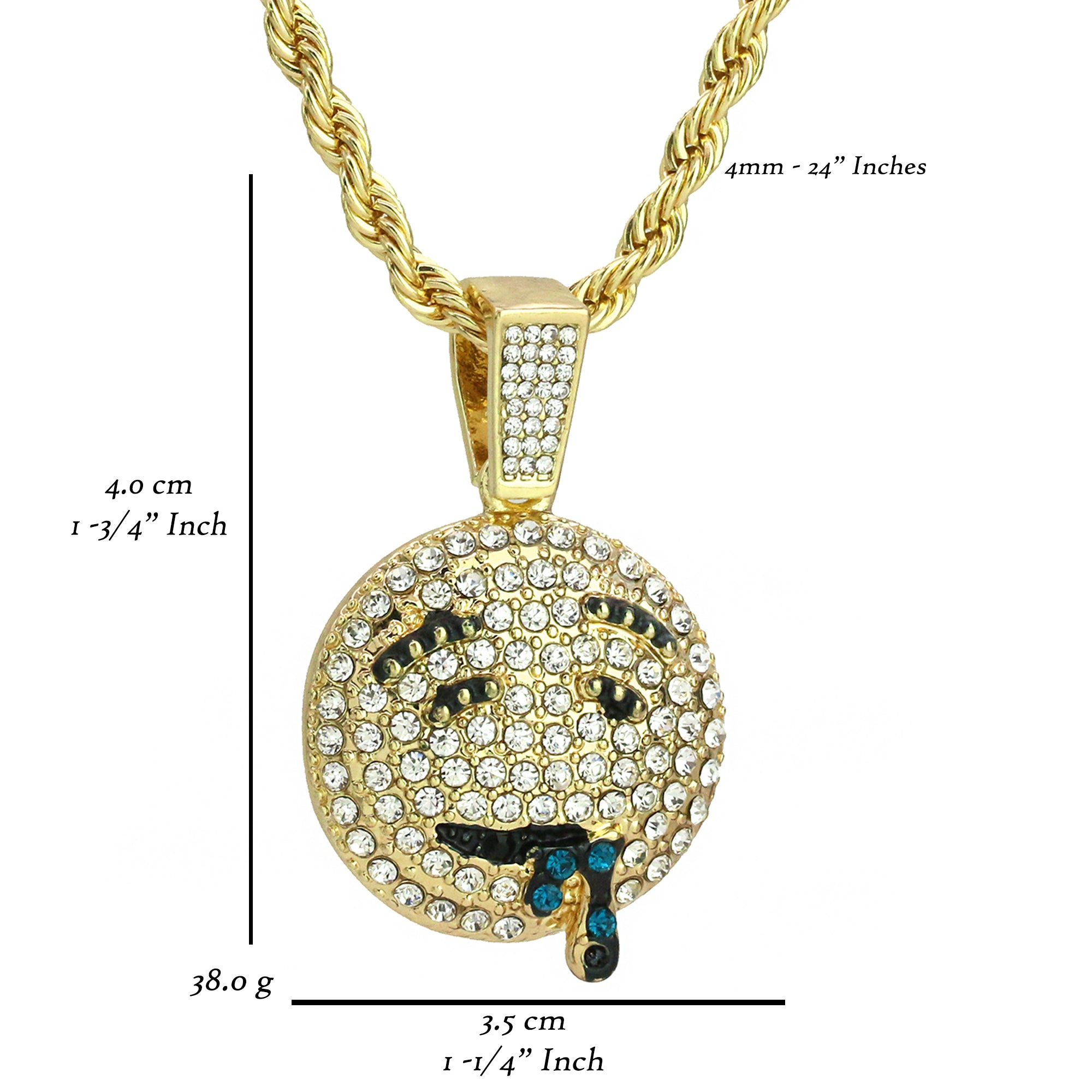 Exquisite Lit Emoji Face Pendant Rope Chain Men's Hip Hop 18k Cz Jewelry