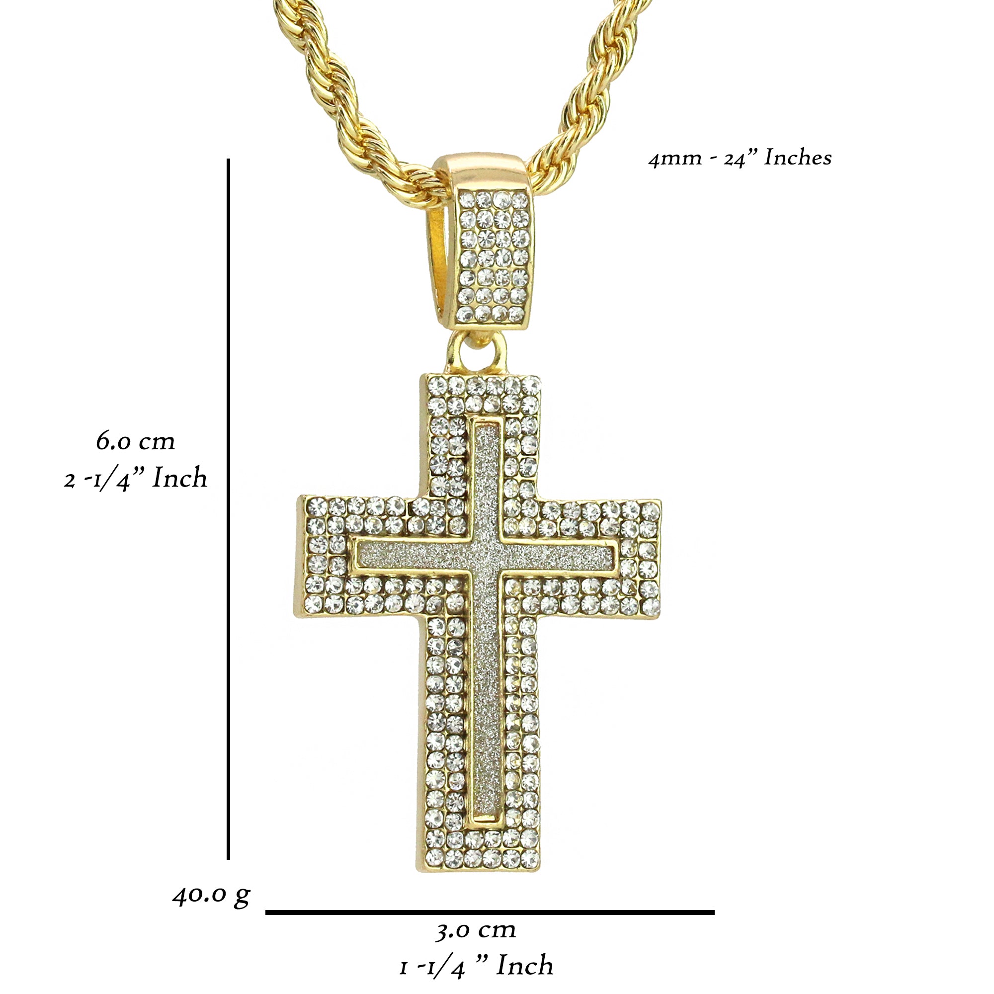 Exquisite AP Two Row Cross Pendant Rope Chain Men's Hip Hop 18k Cz Jewelry