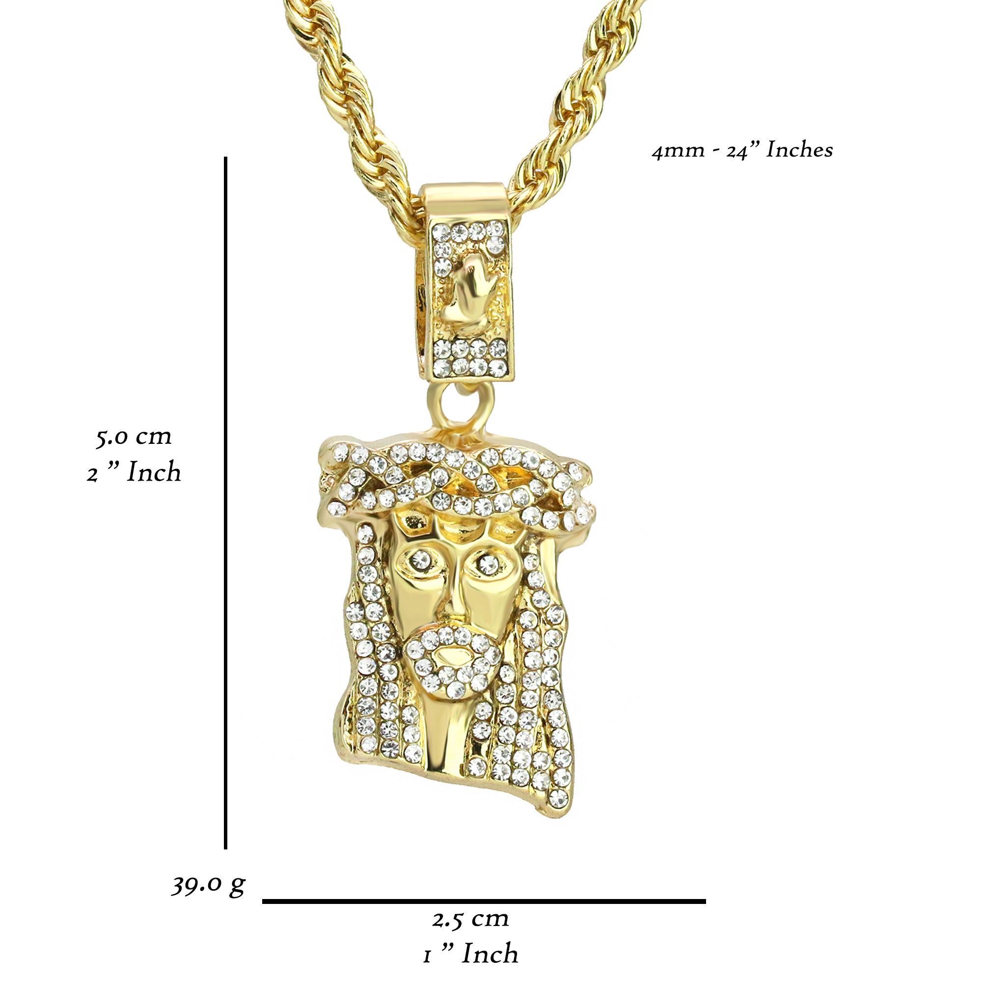 Exquisite Jesus Face / prayer Hand Pendant Rope Chain Men's Hip Hop 18k Cz Jewelry