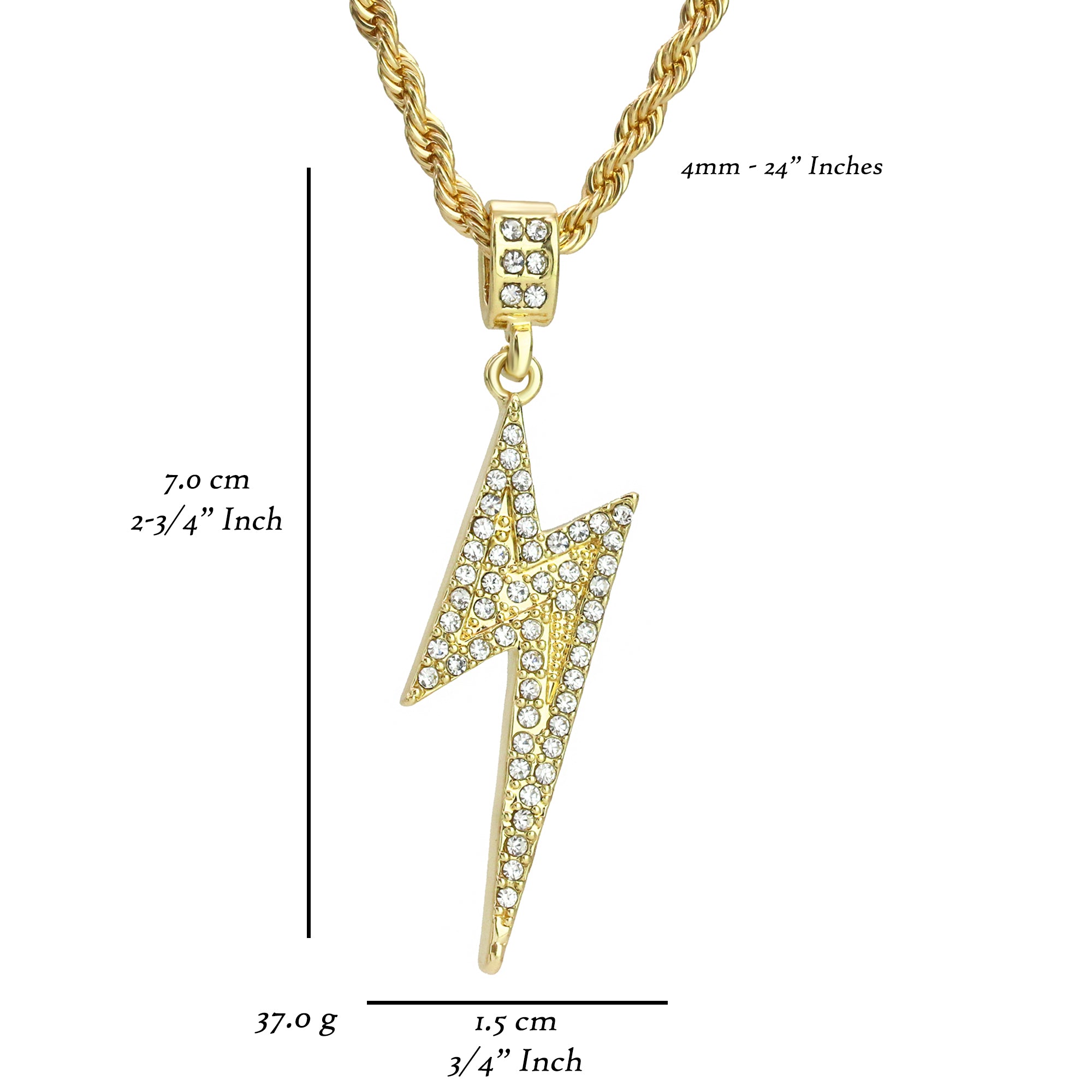 Exquisite lightning Volt Pendant Rope Chain Men's Hip Hop 18k Cz Jewelry