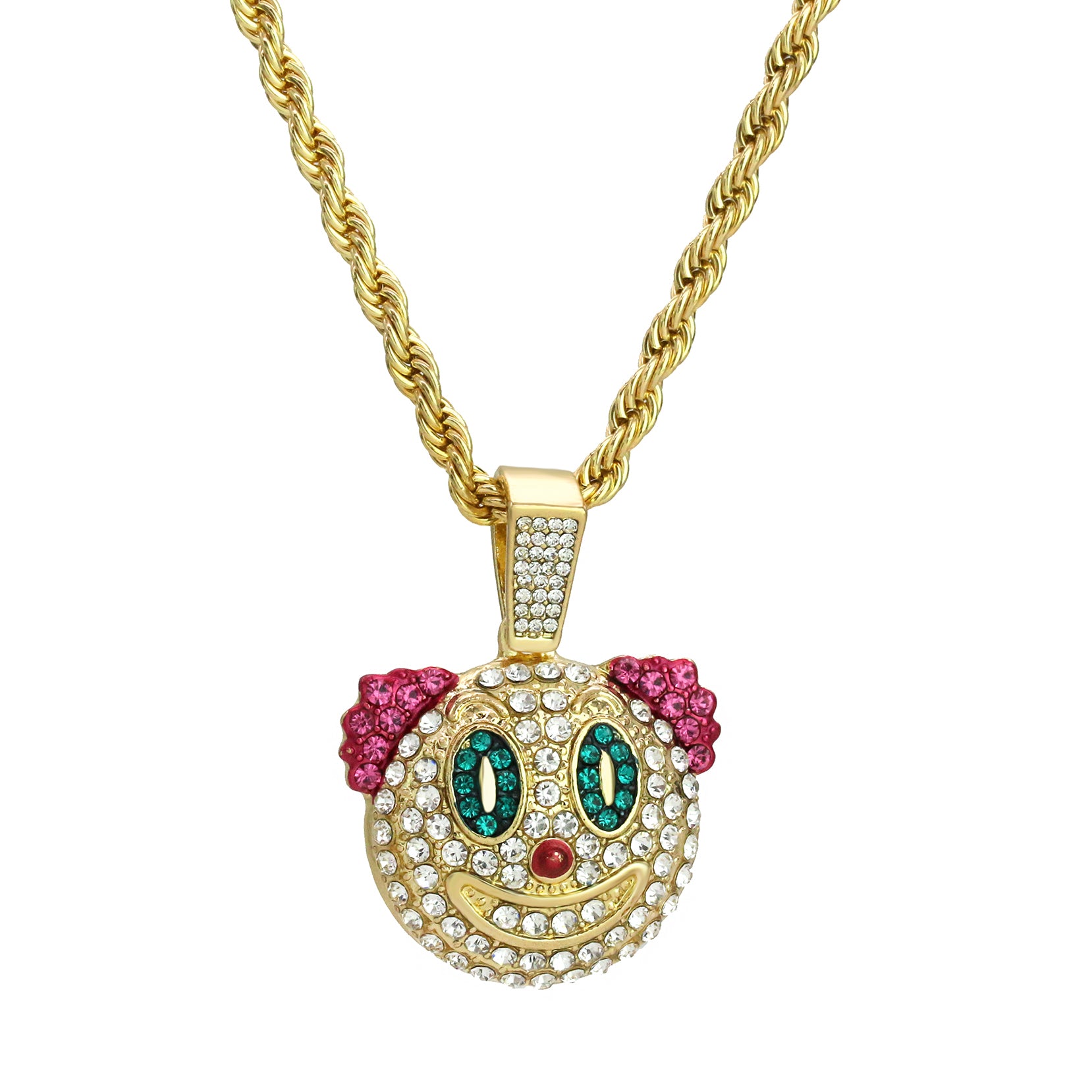 Exquisite Clown Emoji Pendant Rope Chain Men's Hip Hop 18k Cz Jewelry