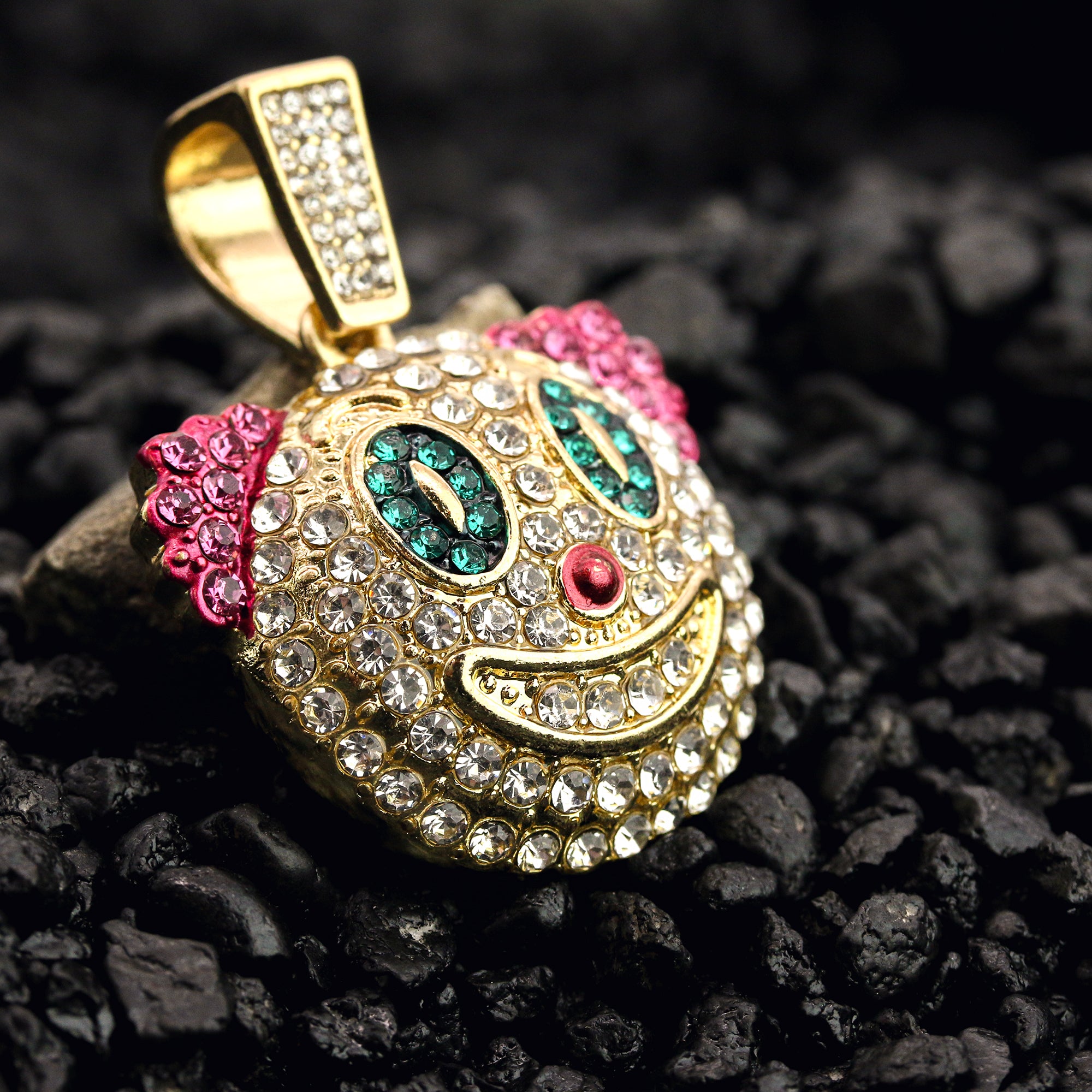 Exquisite Clown Emoji Pendant Rope Chain Men's Hip Hop 18k Cz Jewelry