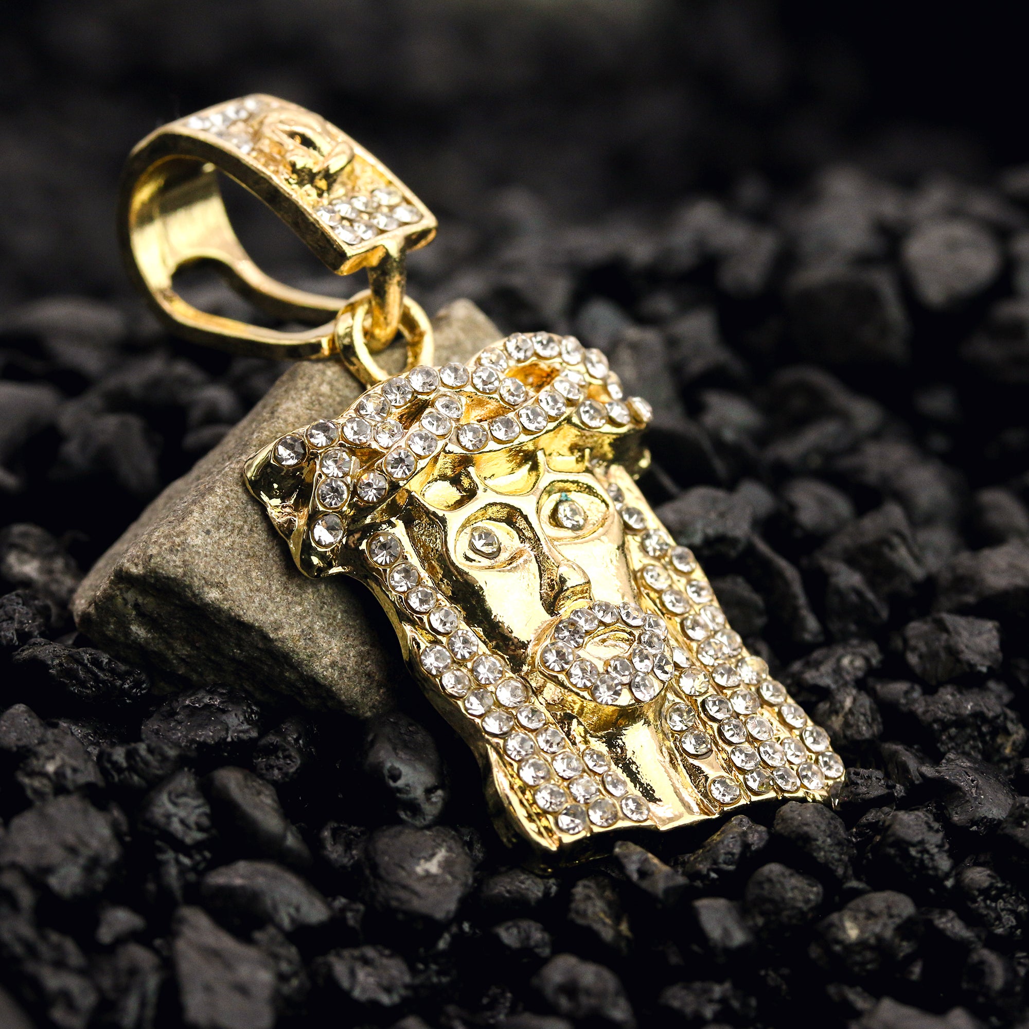 Exquisite Jesus Face / prayer Hand Pendant Rope Chain Men's Hip Hop 18k Cz Jewelry