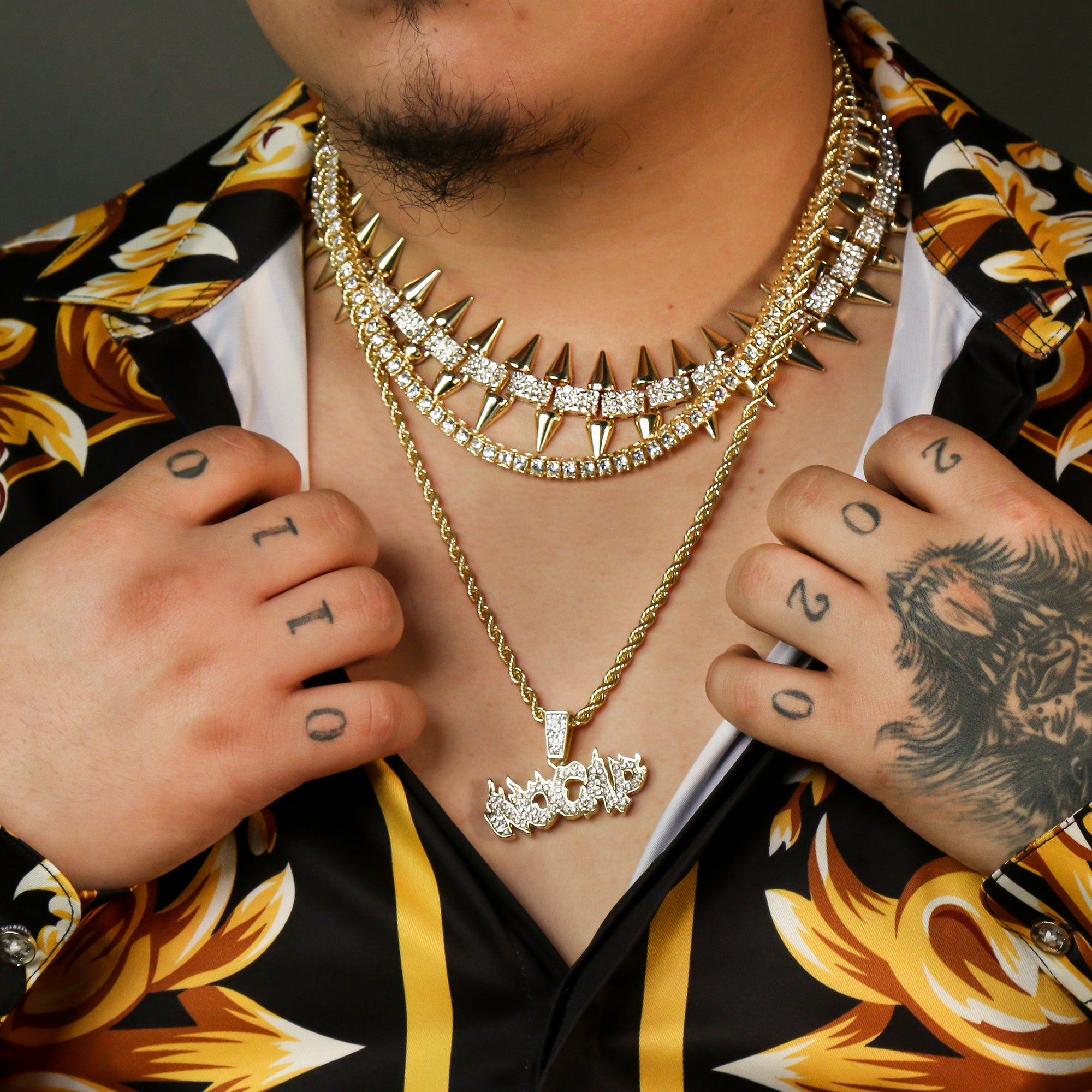 High Fashion Gold Plated AAA Spiky Chain Tennis Chains & Cz "NO CAP" Pendant