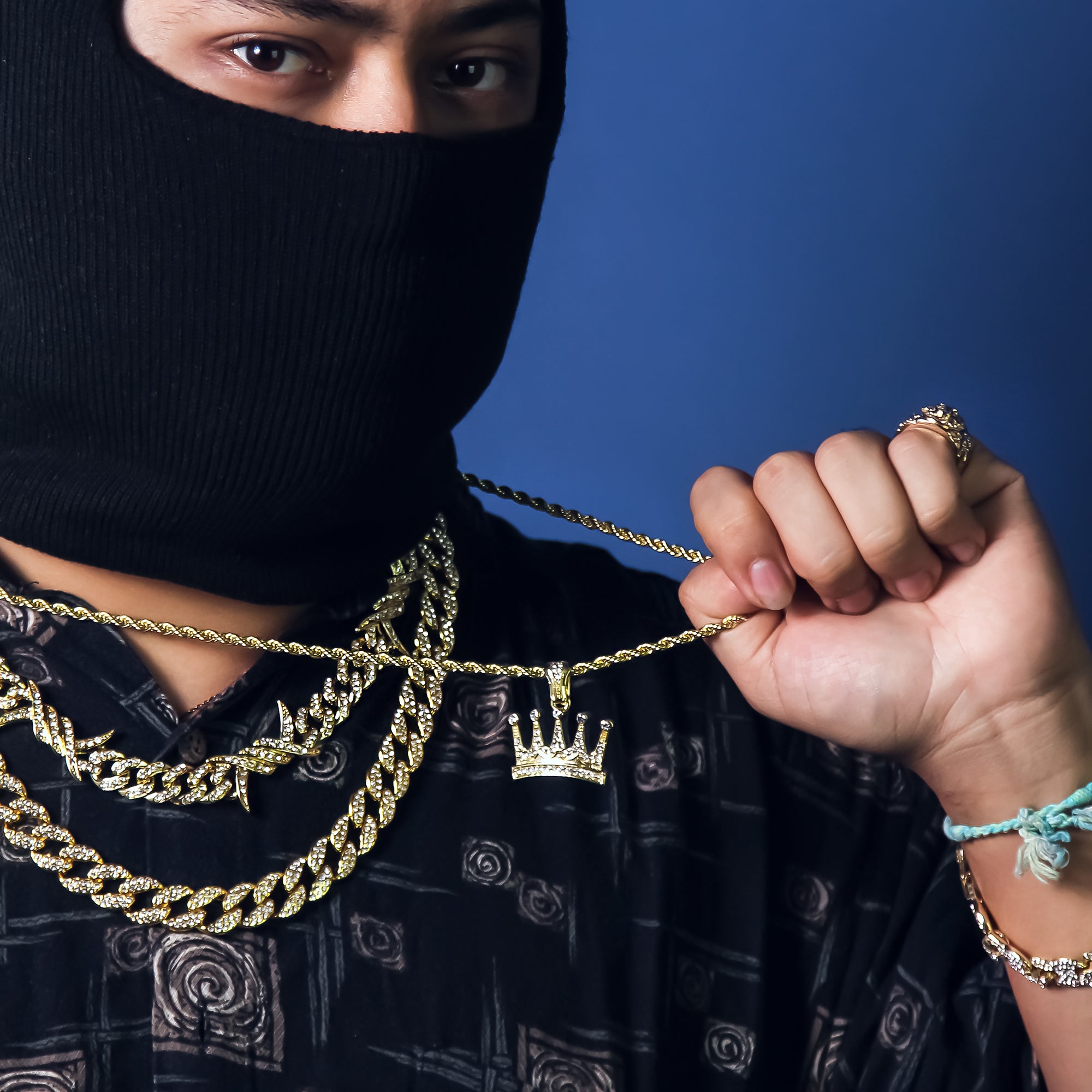 Crown Cz Pendant Rope Chain Men's Hip Hop 18k Cz Jewelry