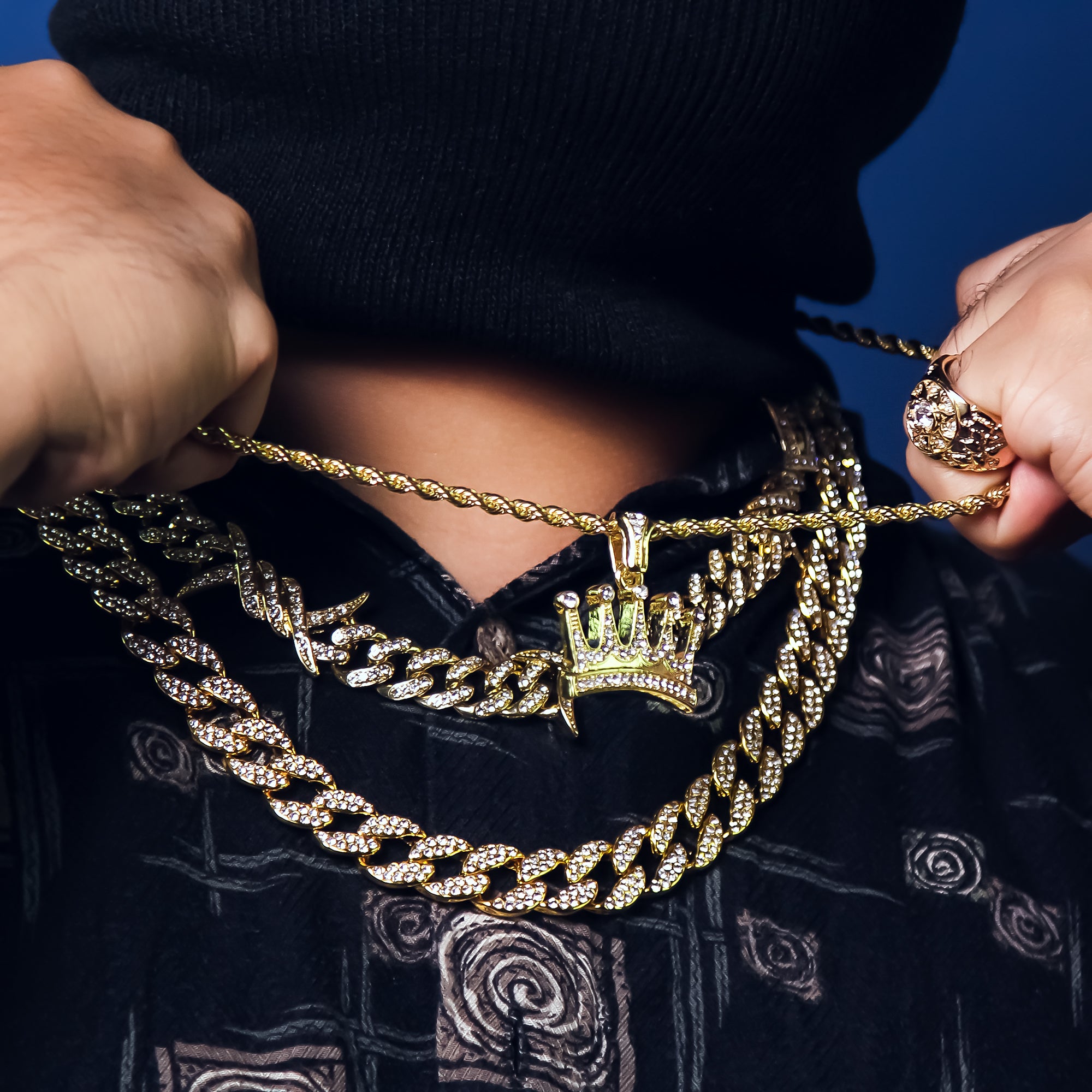 Crown Cz Pendant Rope Chain Men's Hip Hop 18k Cz Jewelry