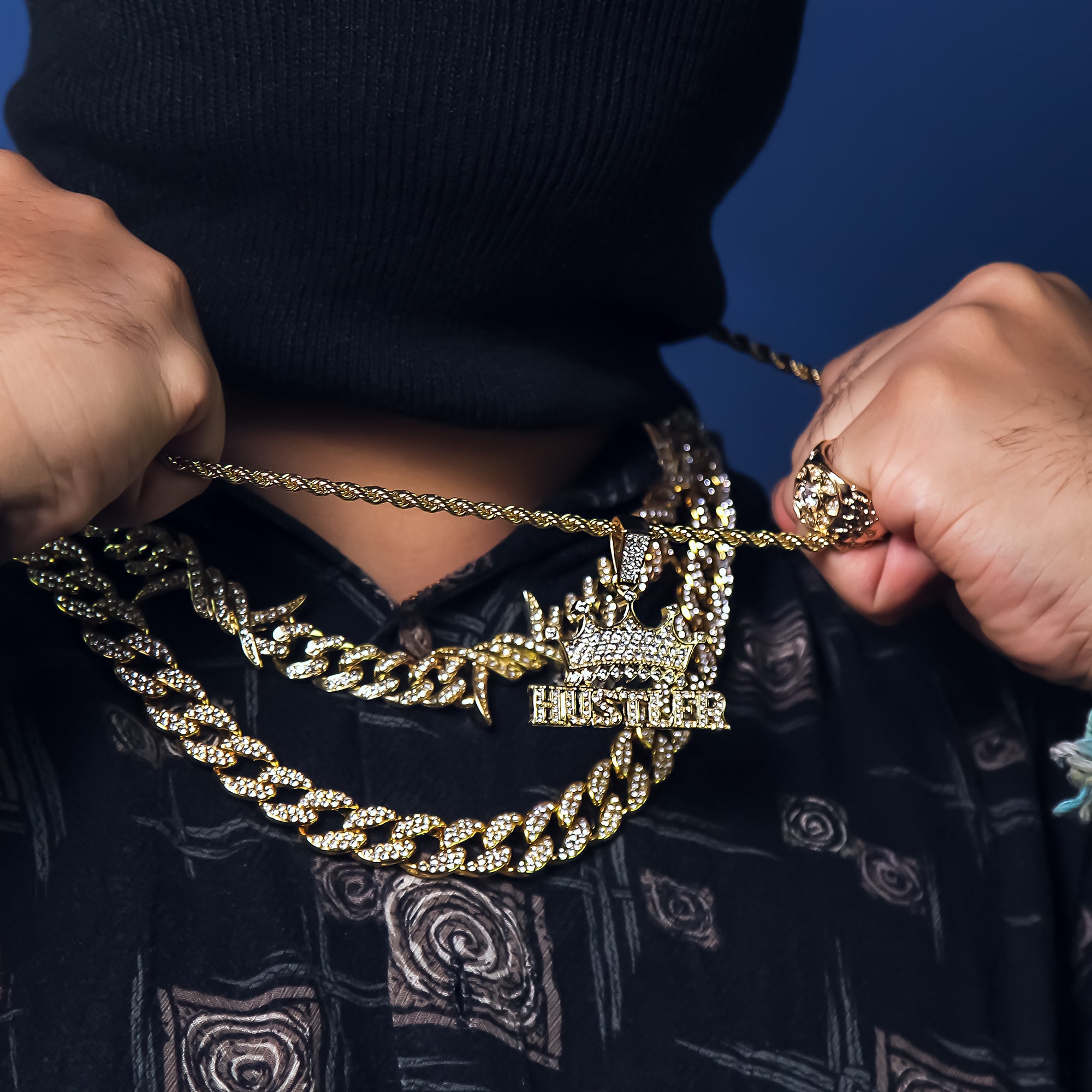 Crown Hustler Pendant Rope Chain Men's Hip Hop 18k Cz Jewelry Necklace