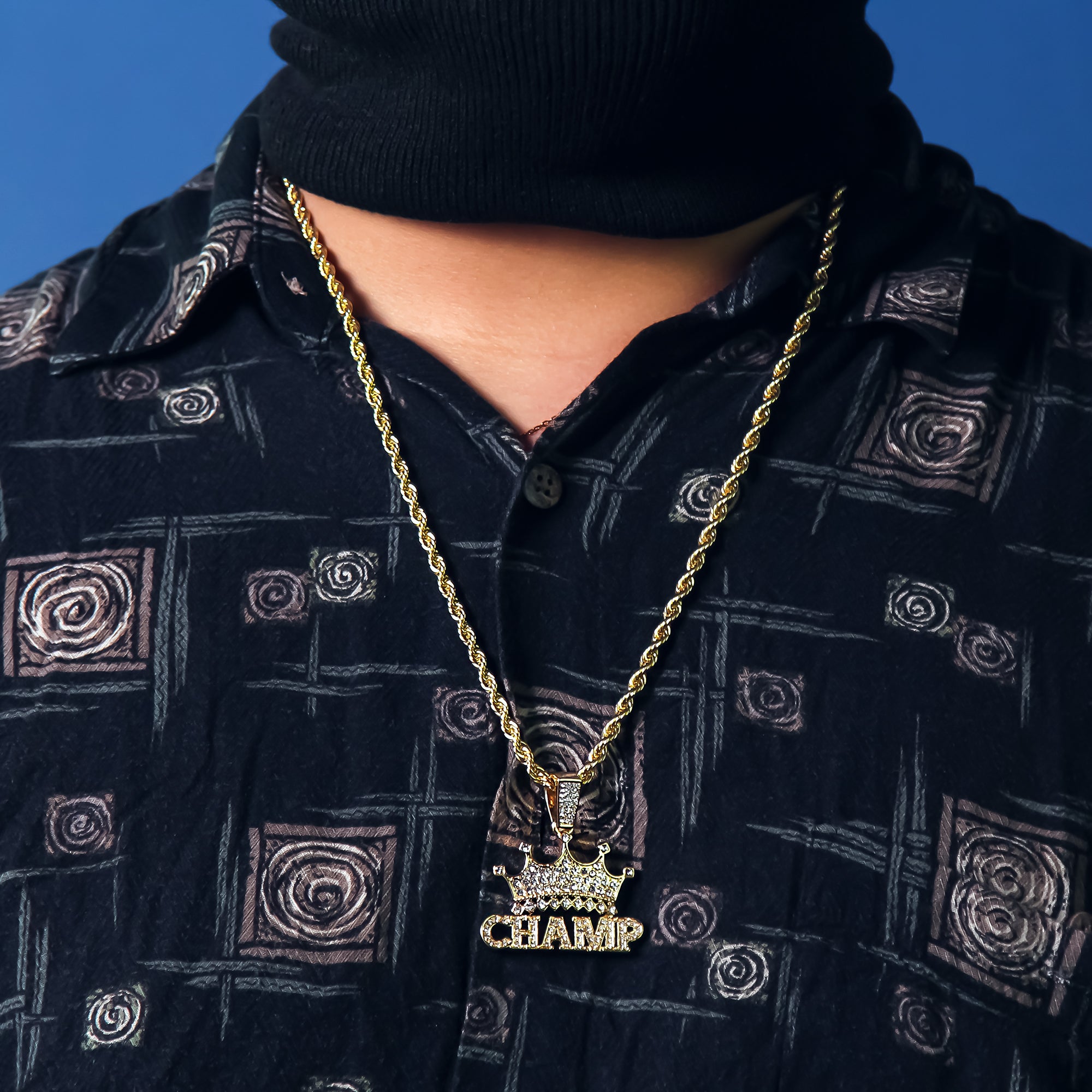 Crown Champ Pendant Rope Chain Men's Hip Hop 18k Cz Jewelry Necklace