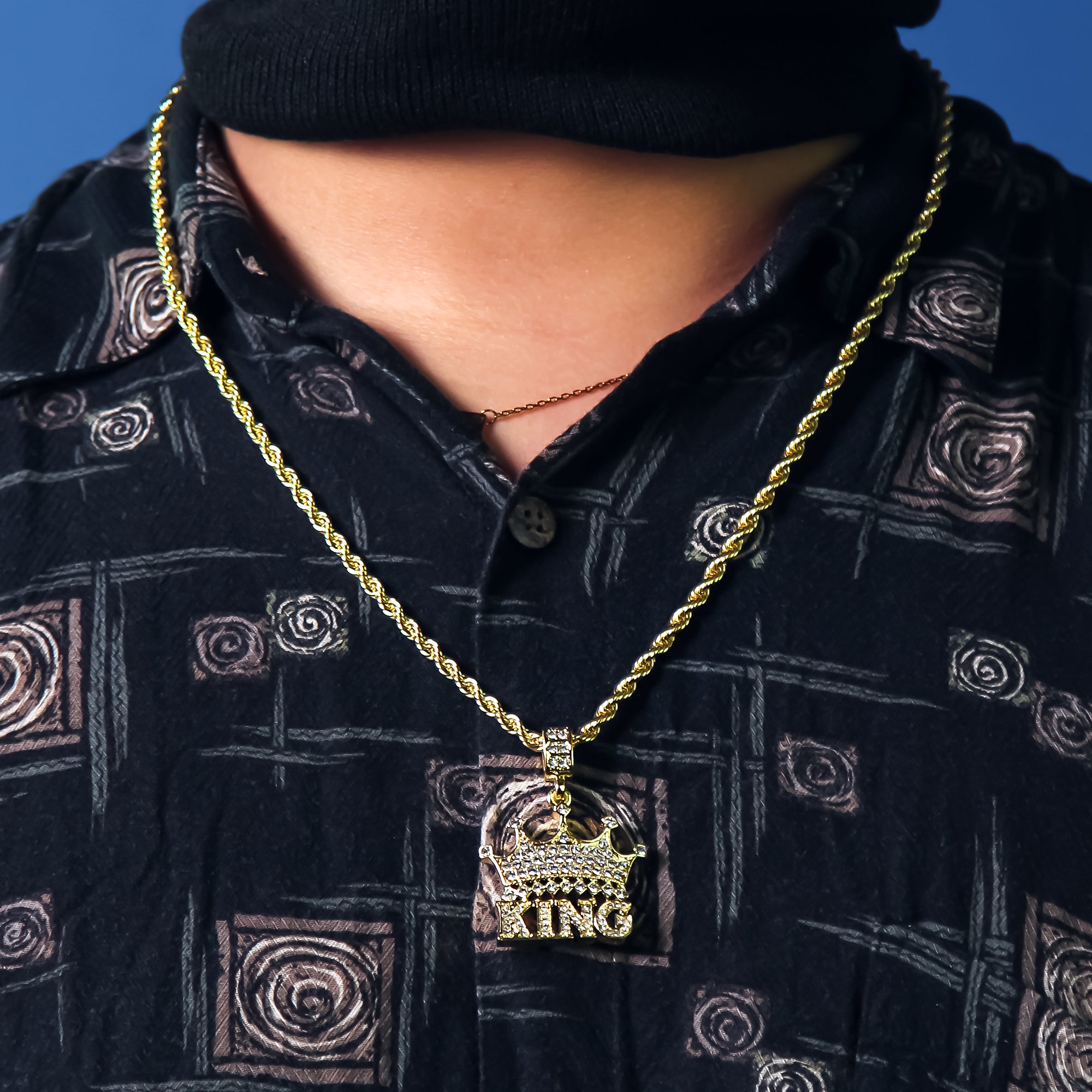 Crown King Pendant Rope Chain Men's Hip Hop 18k Cz Jewelry Necklace