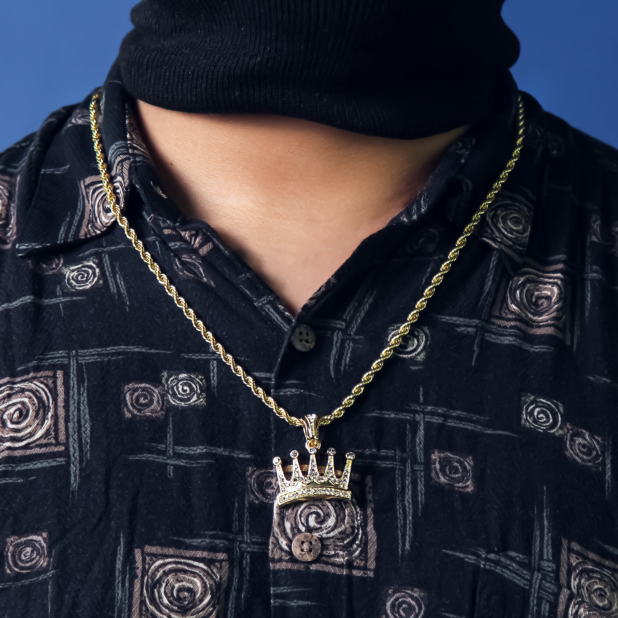 Crown Cz Pendant Rope Chain Men's Hip Hop 18k Cz Jewelry
