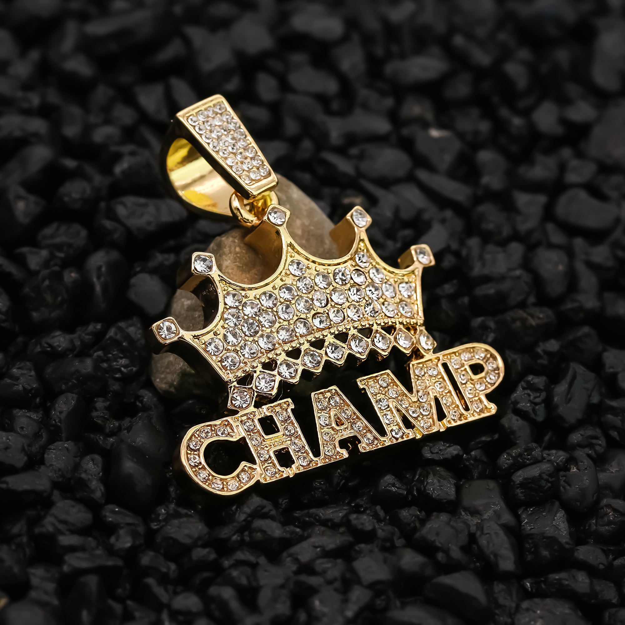 Crown Champ Pendant Rope Chain Men's Hip Hop 18k Cz Jewelry Necklace