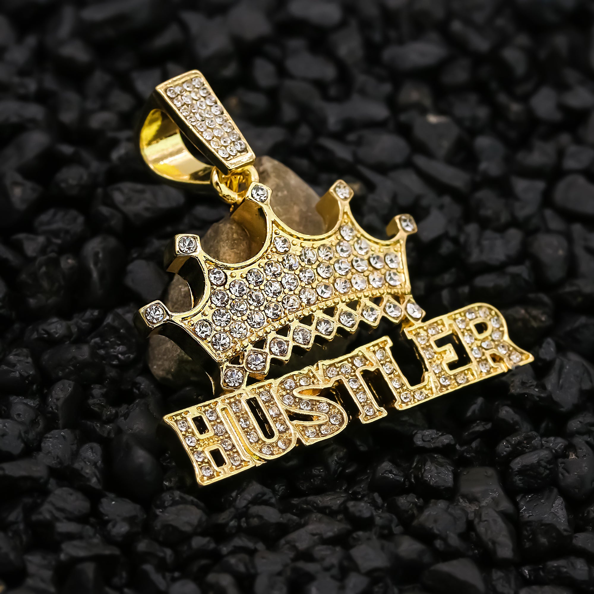 Crown Hustler Pendant Rope Chain Men's Hip Hop 18k Cz Jewelry Necklace