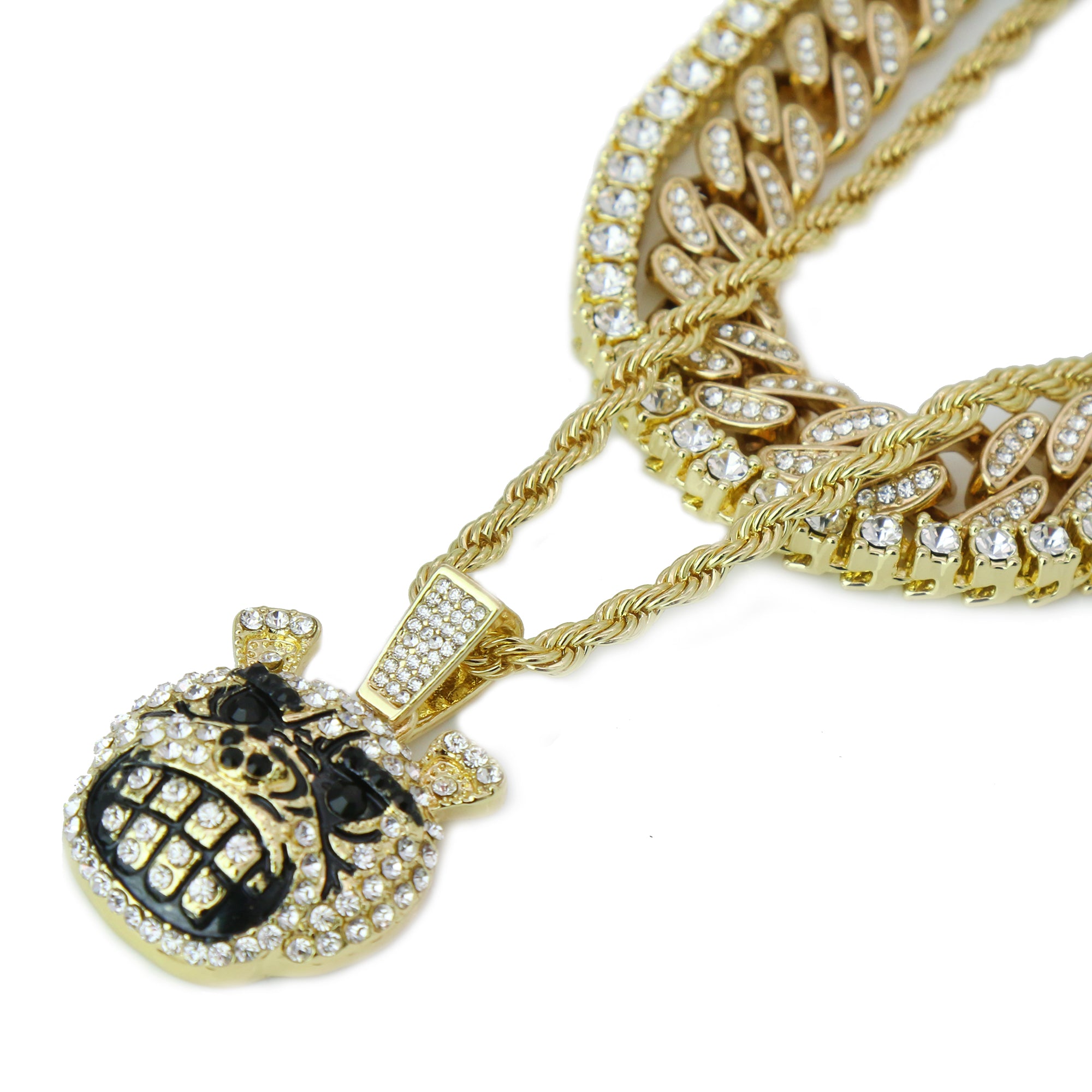 High Fashion Gold Plated 20" Fully Cz Cuban Choker Tennis Chains & Mad Face Dog Pendant