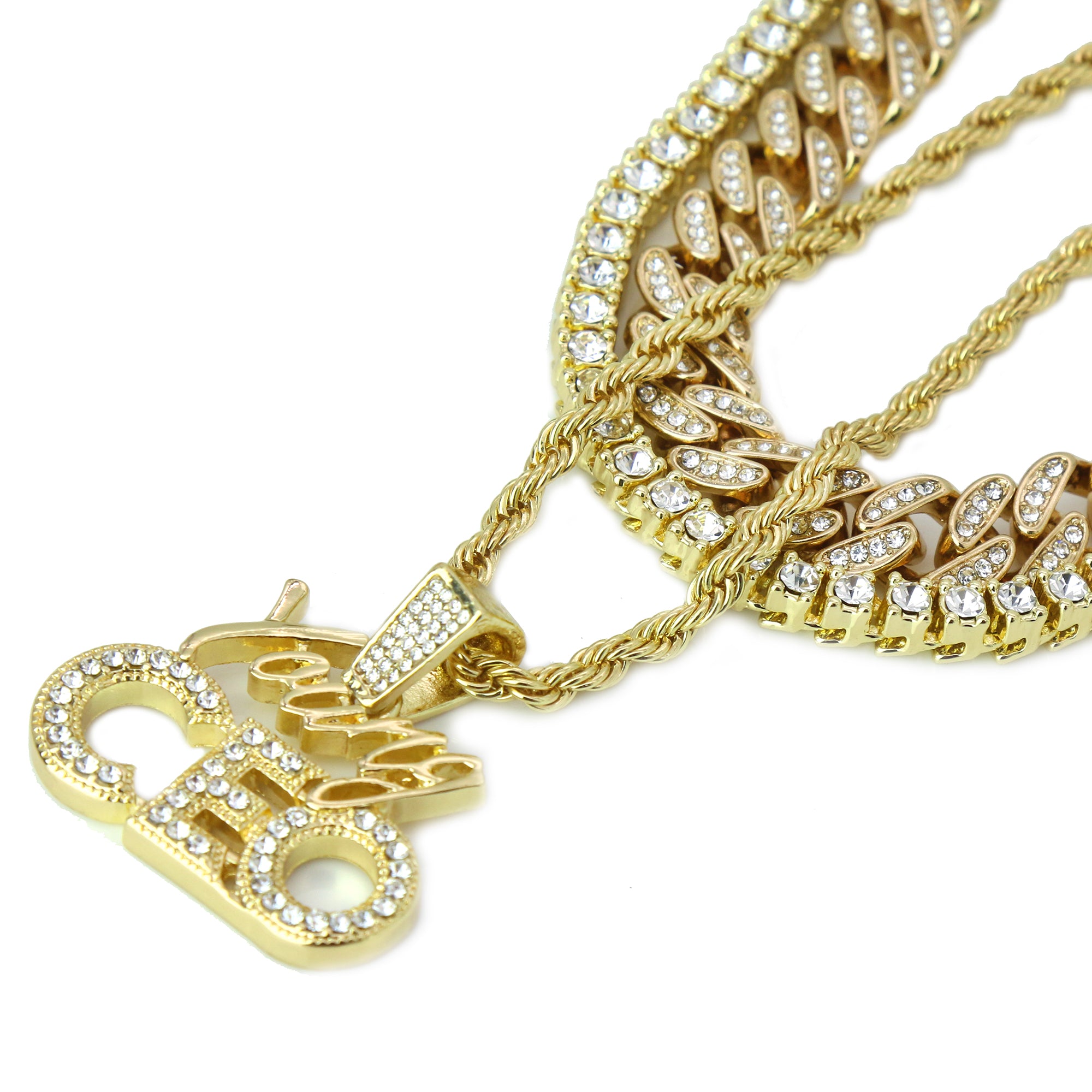 High Fashion Gold Plated 20" Fully Cz Cuban Tennis Chains & Young CEO Pendant