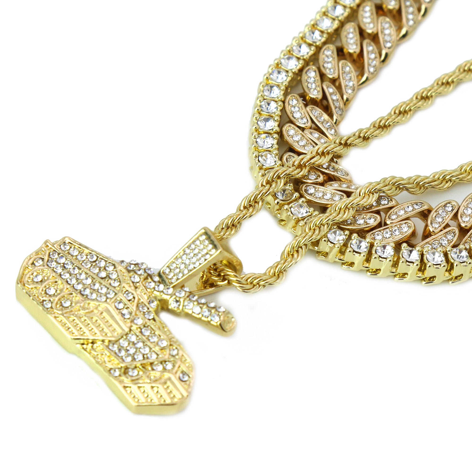 High Fashion Gold Plated 20 Fully Cz Cuban Tennis Chains & No Limit Tank Pendant