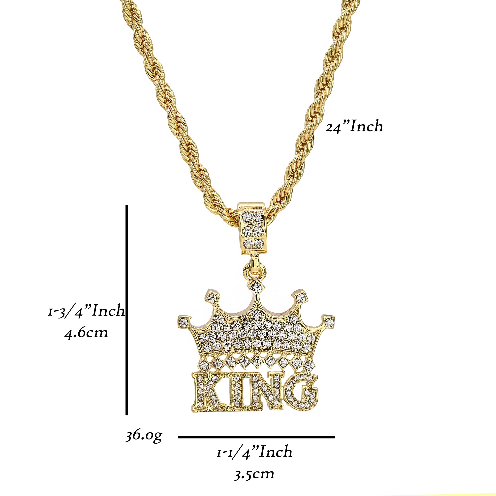Crown King Pendant Rope Chain Men's Hip Hop 18k Cz Jewelry Necklace