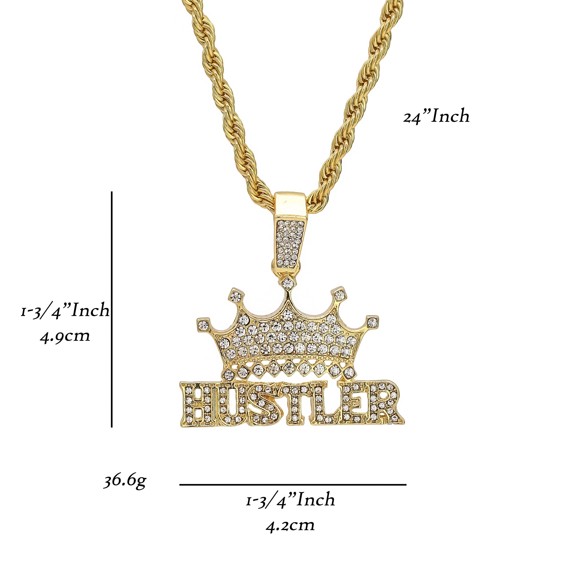 Crown Hustler Pendant Rope Chain Men's Hip Hop 18k Cz Jewelry Necklace