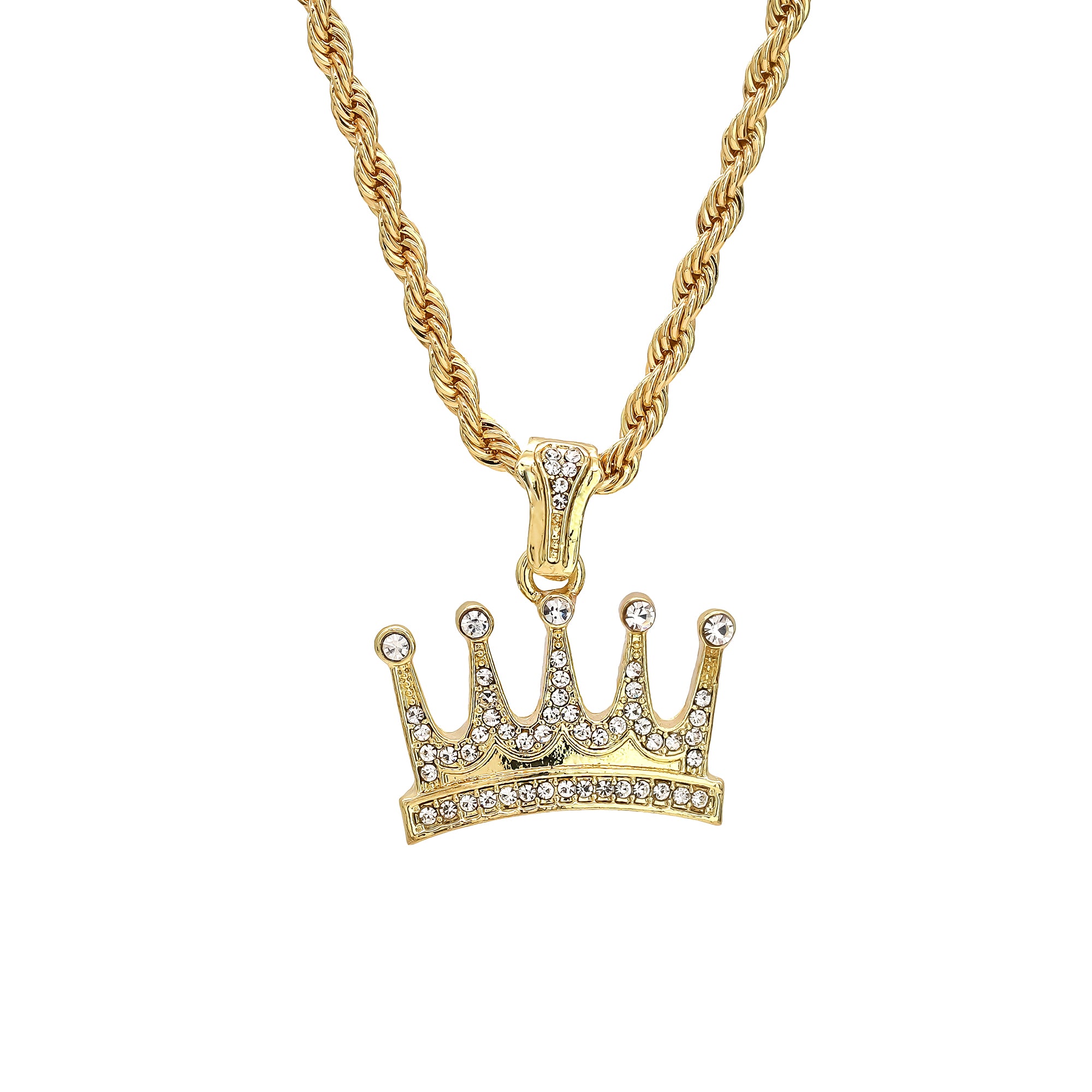 Crown Cz Pendant Rope Chain Men's Hip Hop 18k Cz Jewelry