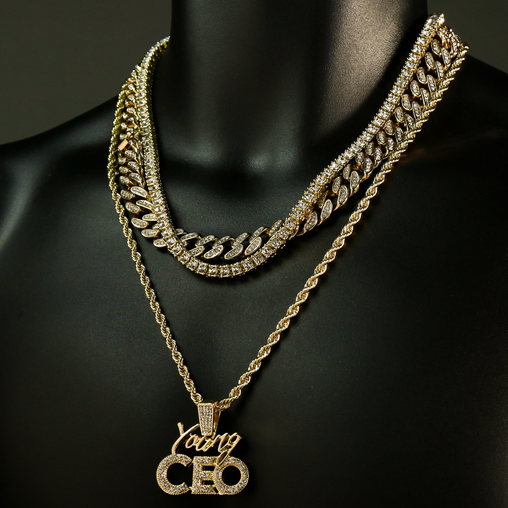 High Fashion Gold Plated 20" Fully Cz Cuban Tennis Chains & Young CEO Pendant