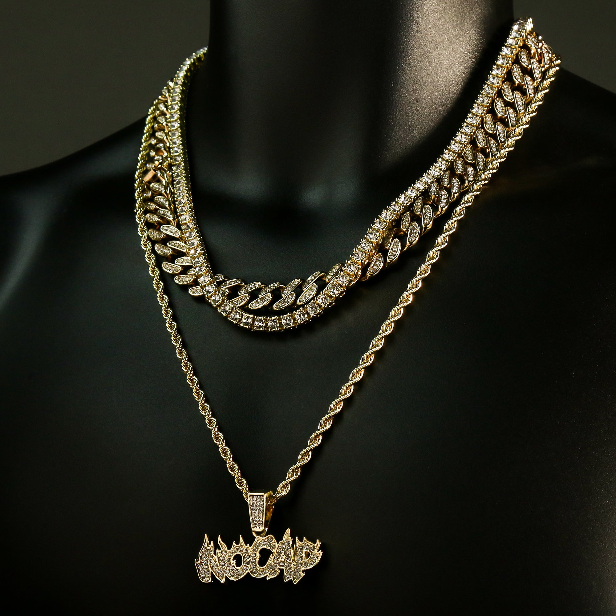 High Fashion Gold Plated 20" Fully Cz Cuban Tennis Chains & No Cap Pendant