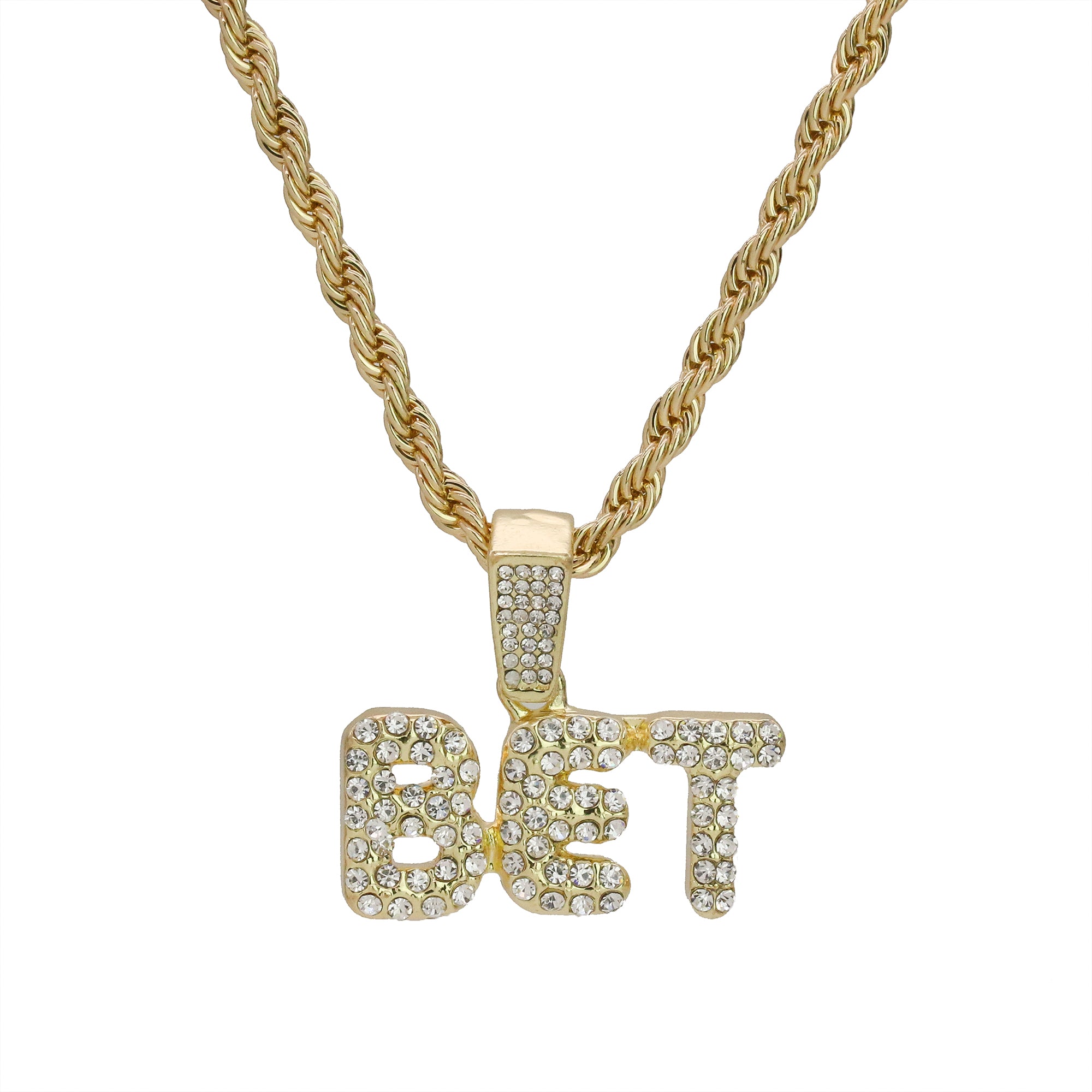 BET Letter Pendant Rope Chain Men's Hip Hop 18k Cz Jewelry Choker Necklace