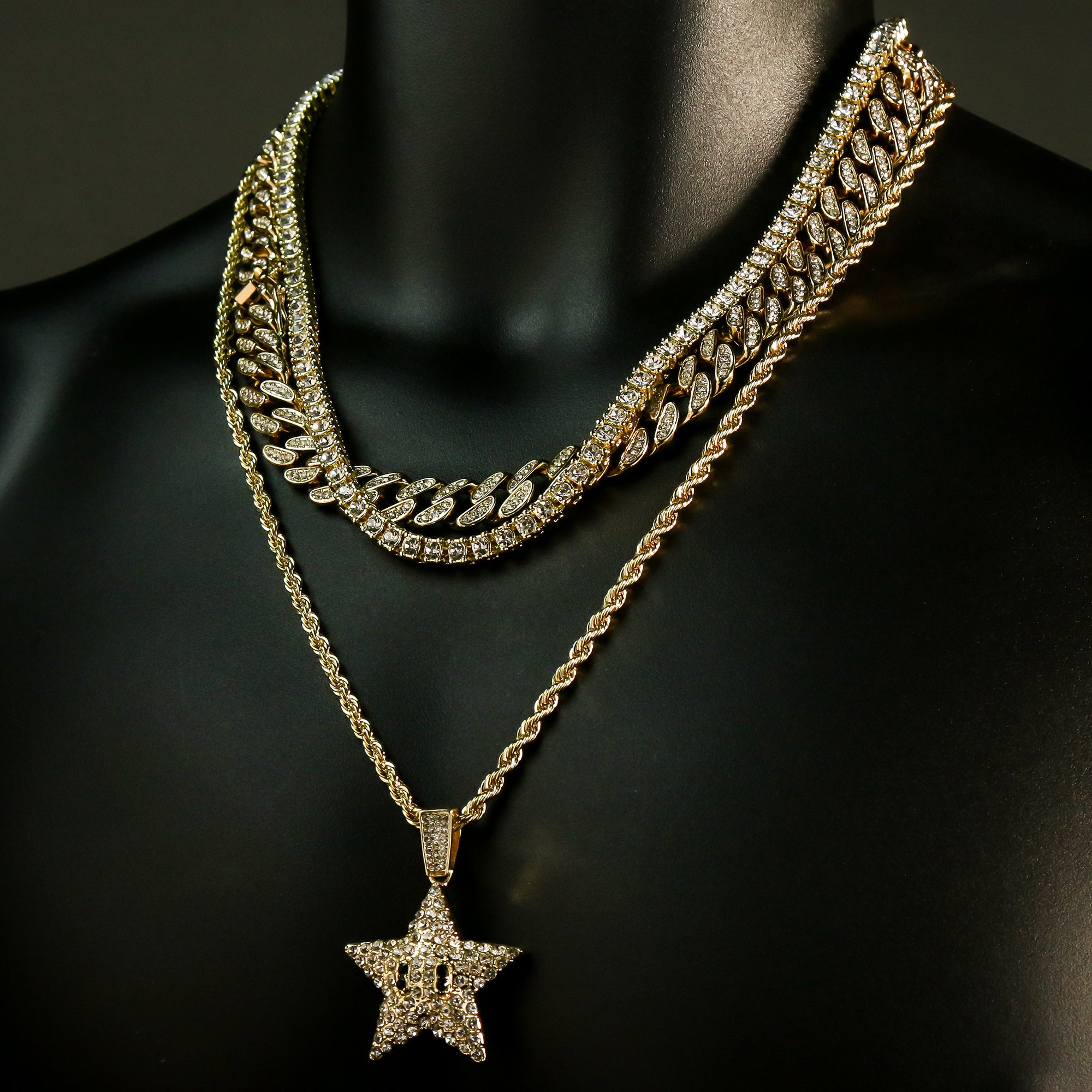 High Fashion Gold Plated 20" Fully Cz Cuban Tennis Chains & Cartoon Pop Star Pendant