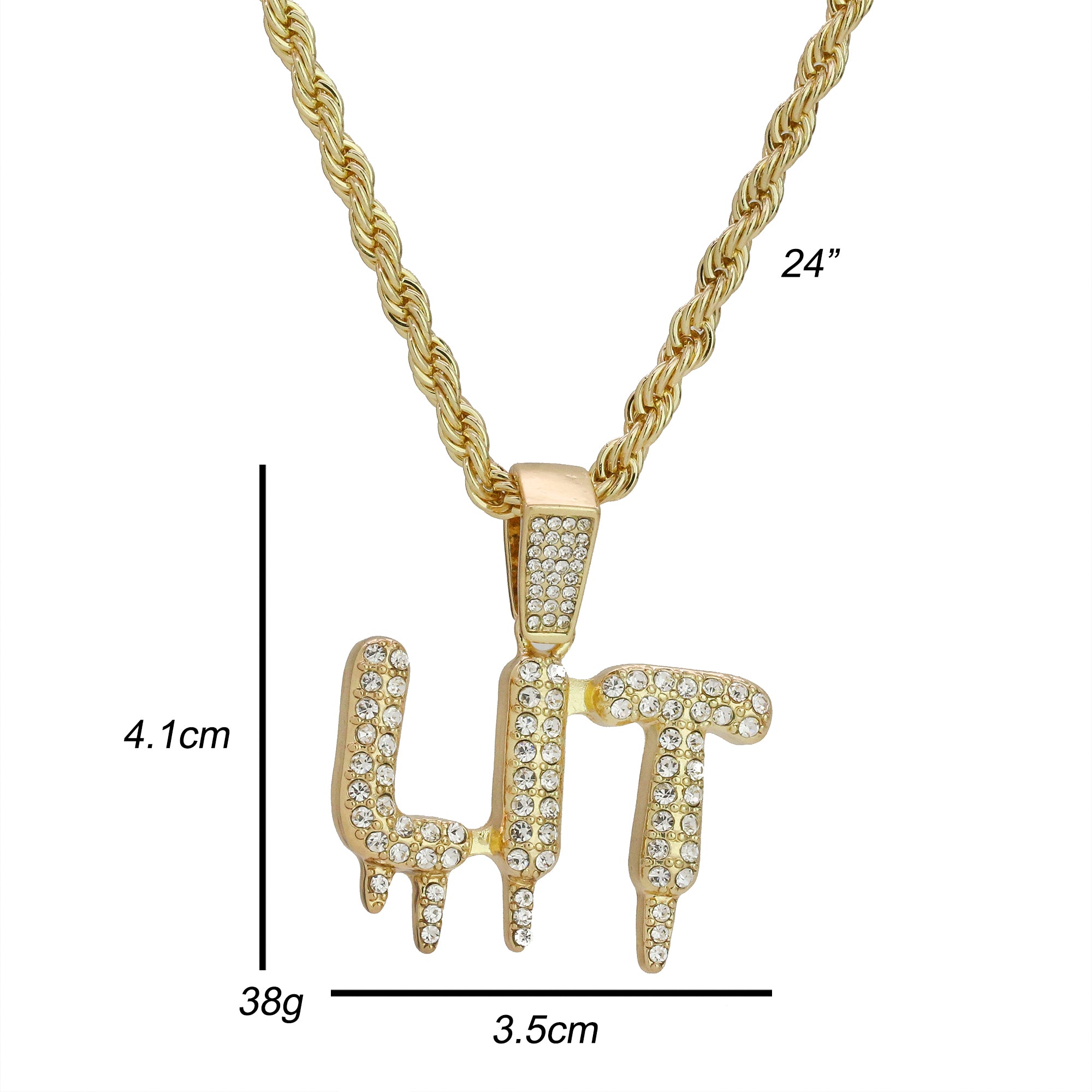 LIT Drip Letter Pendant Rope Chain Men's Hip Hop 18k Cz Jewelry Necklace
