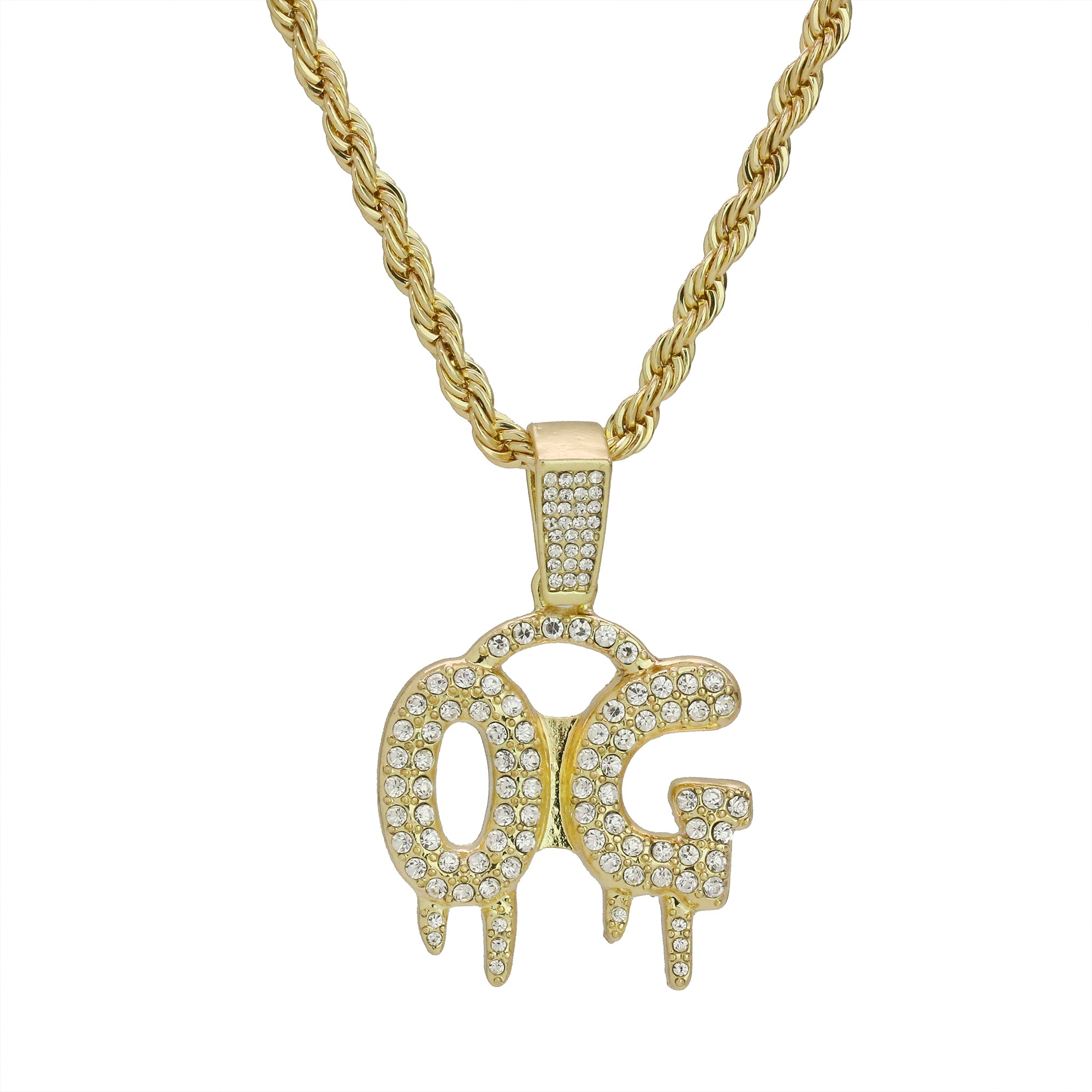 OG Drip Letter Pendant Rope Chain Men's Hip Hop 18k Cz Jewelry Necklace
