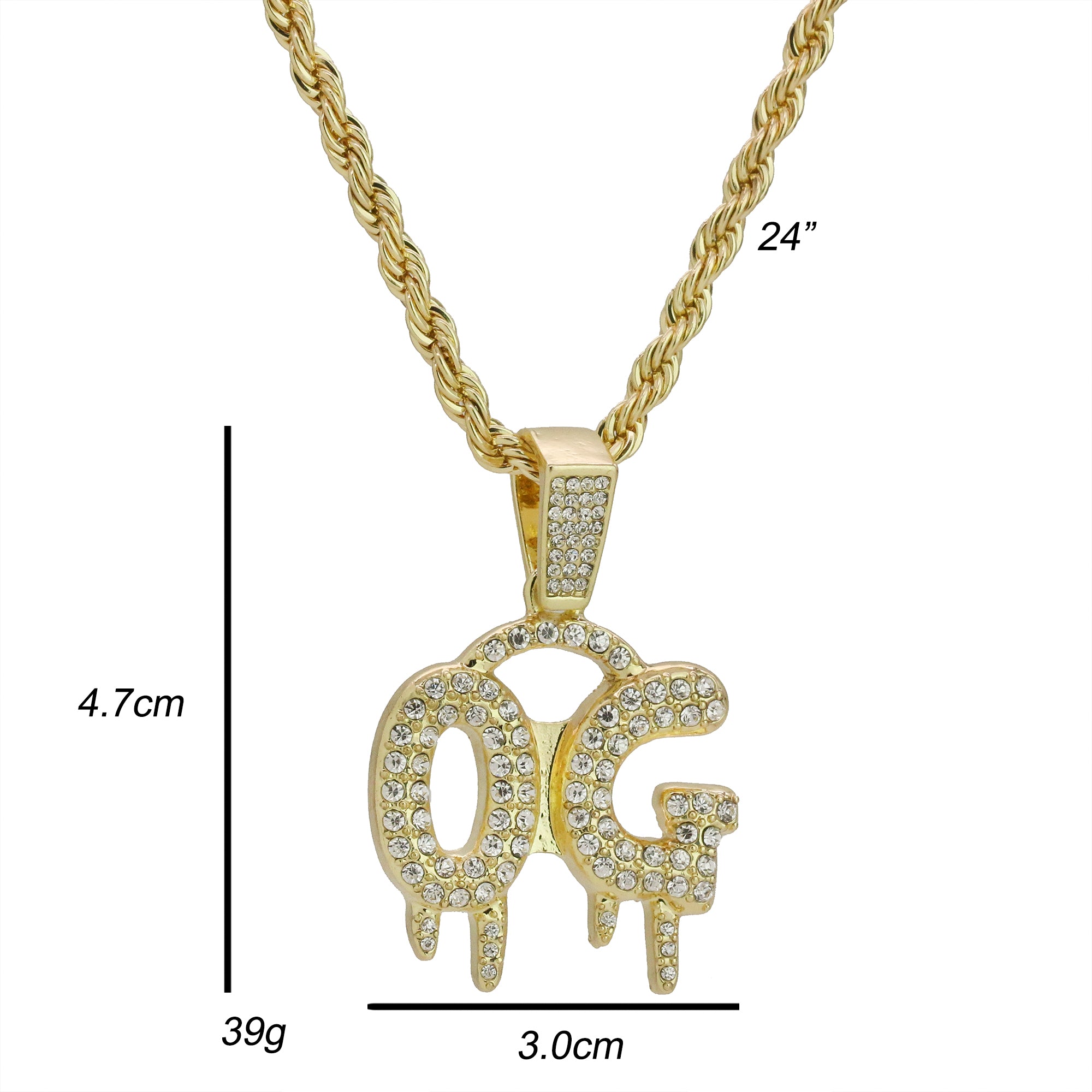 OG Drip Letter Pendant Rope Chain Men's Hip Hop 18k Cz Jewelry Necklace