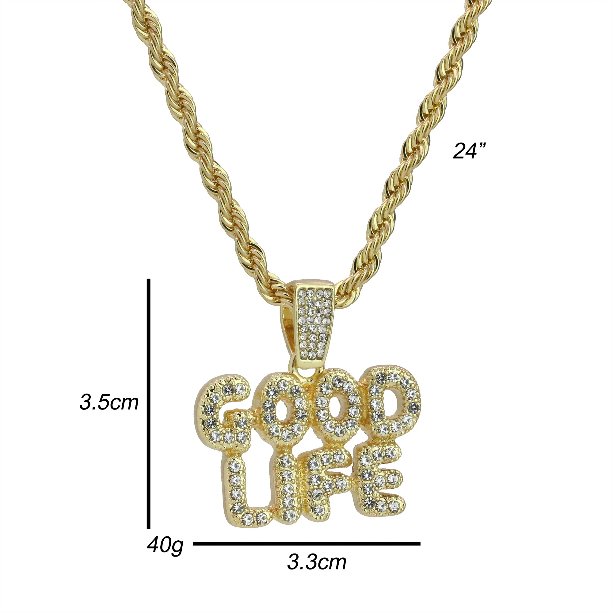 Good Life Letter Pendant Rope Chain Men's Hip Hop 18k Cz Jewelry Necklace Choker