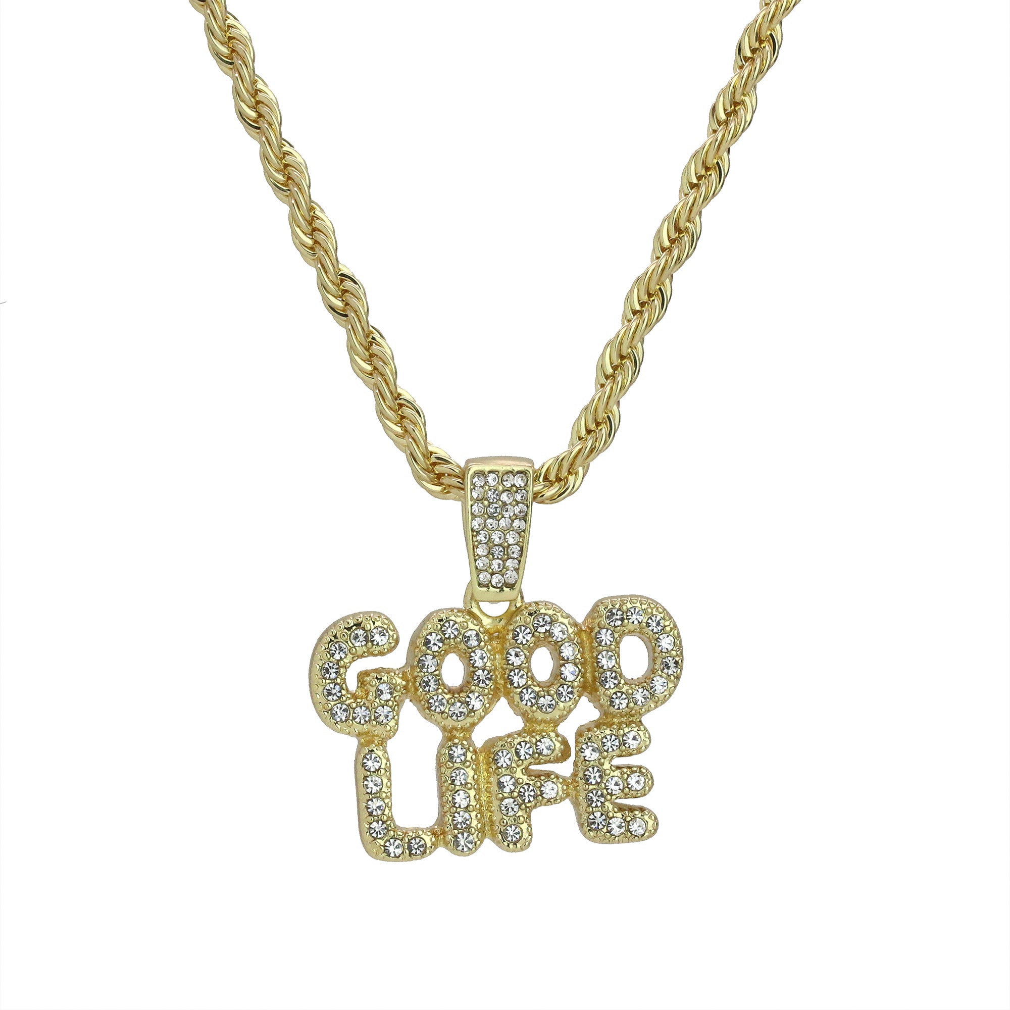 Good Life Letter Pendant Rope Chain Men's Hip Hop 18k Cz Jewelry Necklace Choker