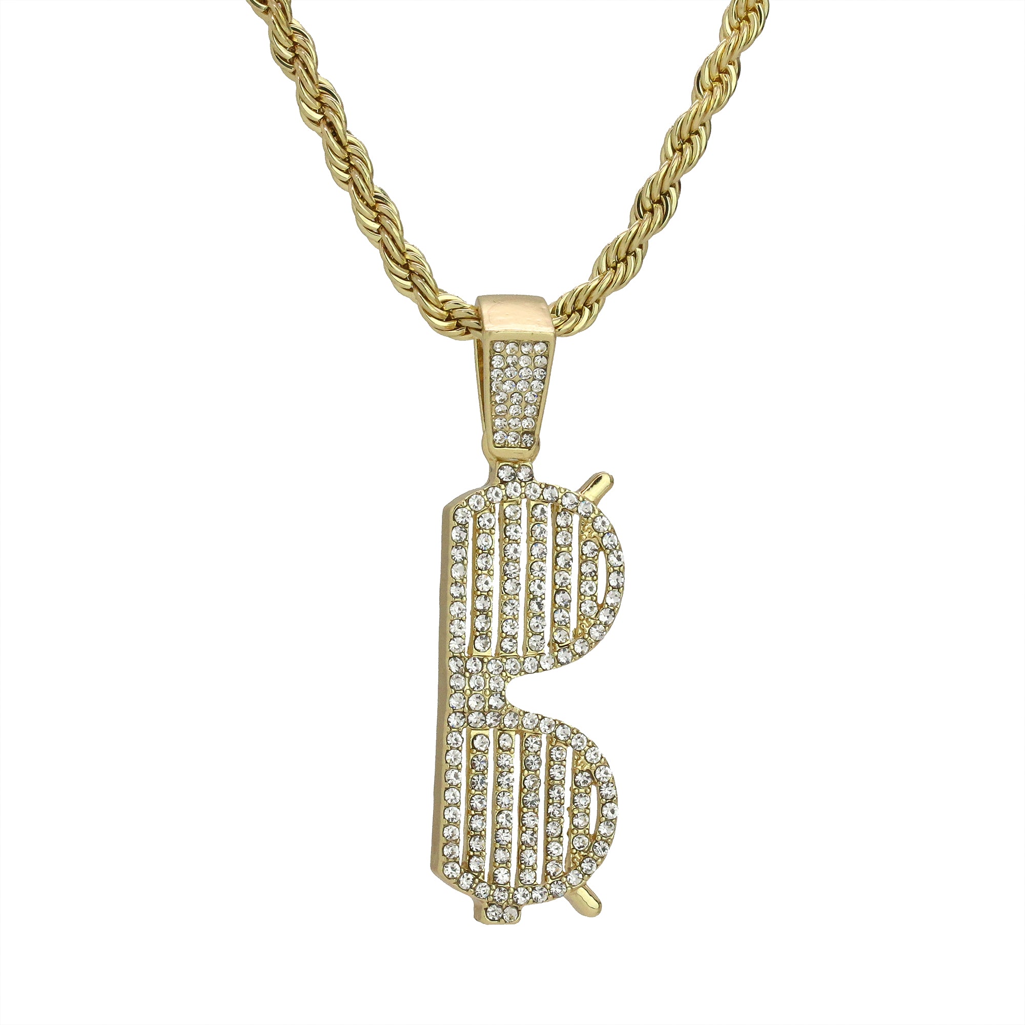 Lined Sunglasses Pendant Rope Chain Men's Hip Hop 18k Cz Jewelry Necklace Choker