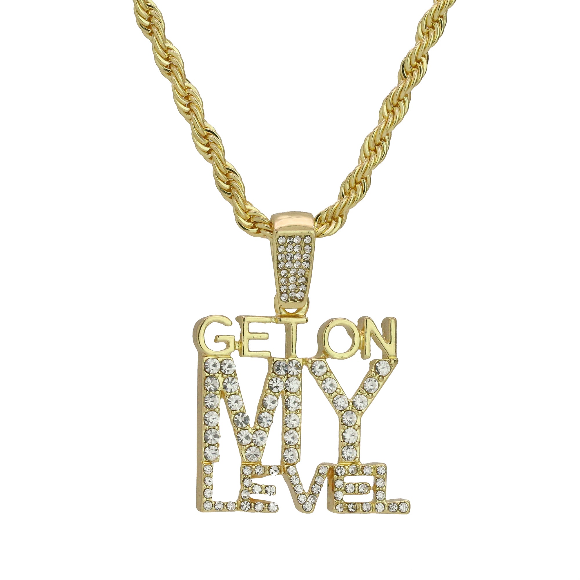 Get On My Level Pendant Rope Chain Men's Hip Hop 18k Cz Jewelry Necklace Choker