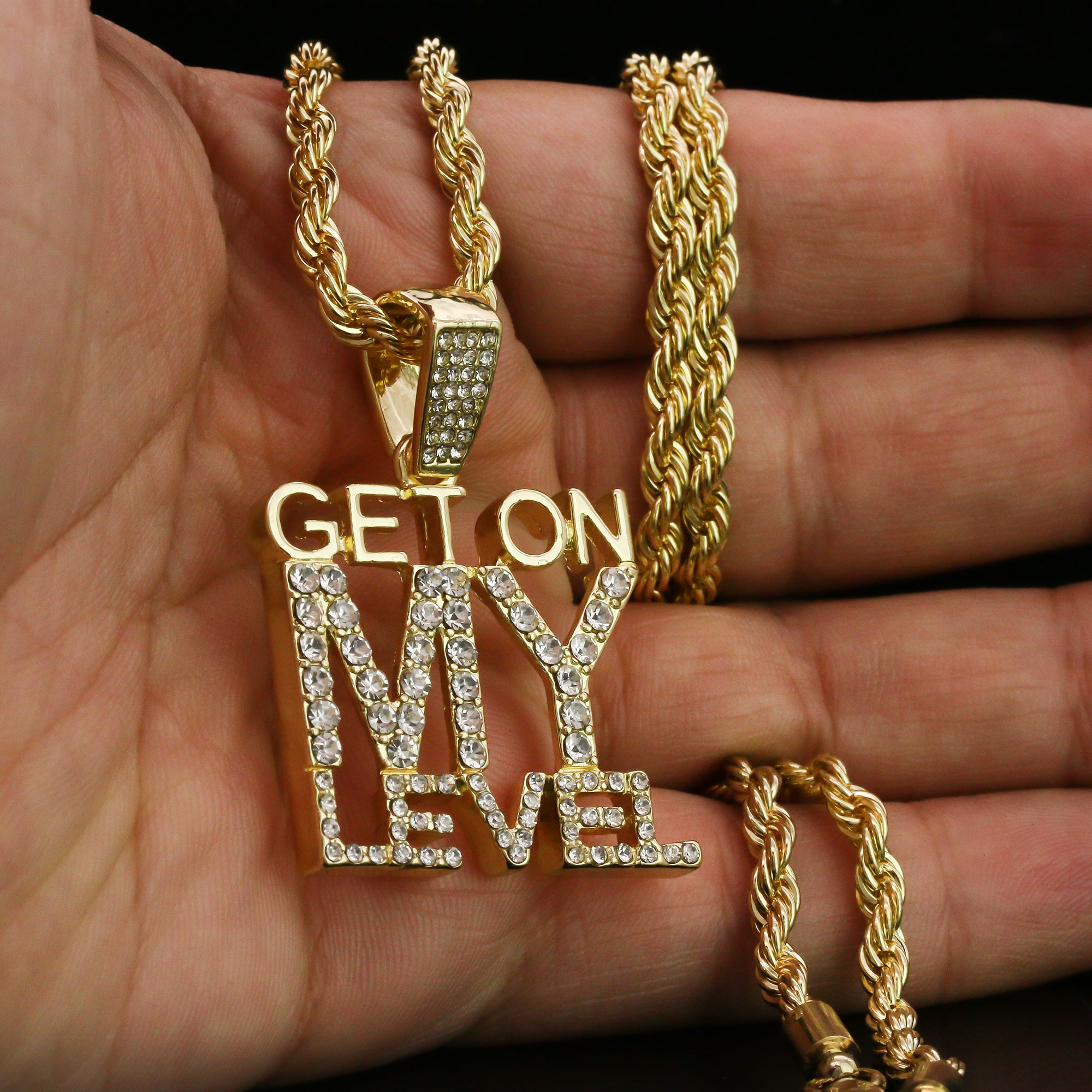 Get On My Level Pendant Rope Chain Men's Hip Hop 18k Cz Jewelry Necklace Choker