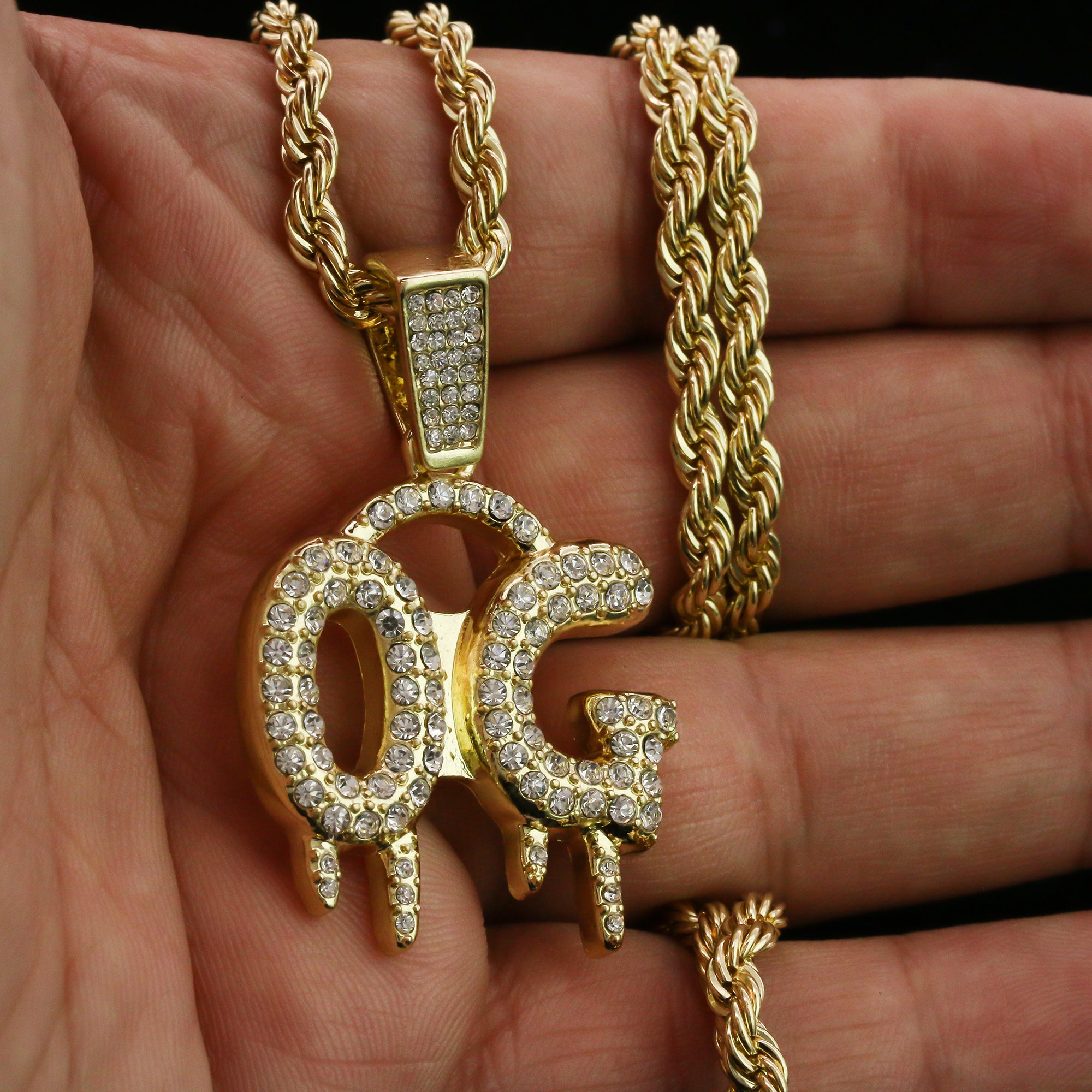 OG Drip Letter Pendant Rope Chain Men's Hip Hop 18k Cz Jewelry Necklace