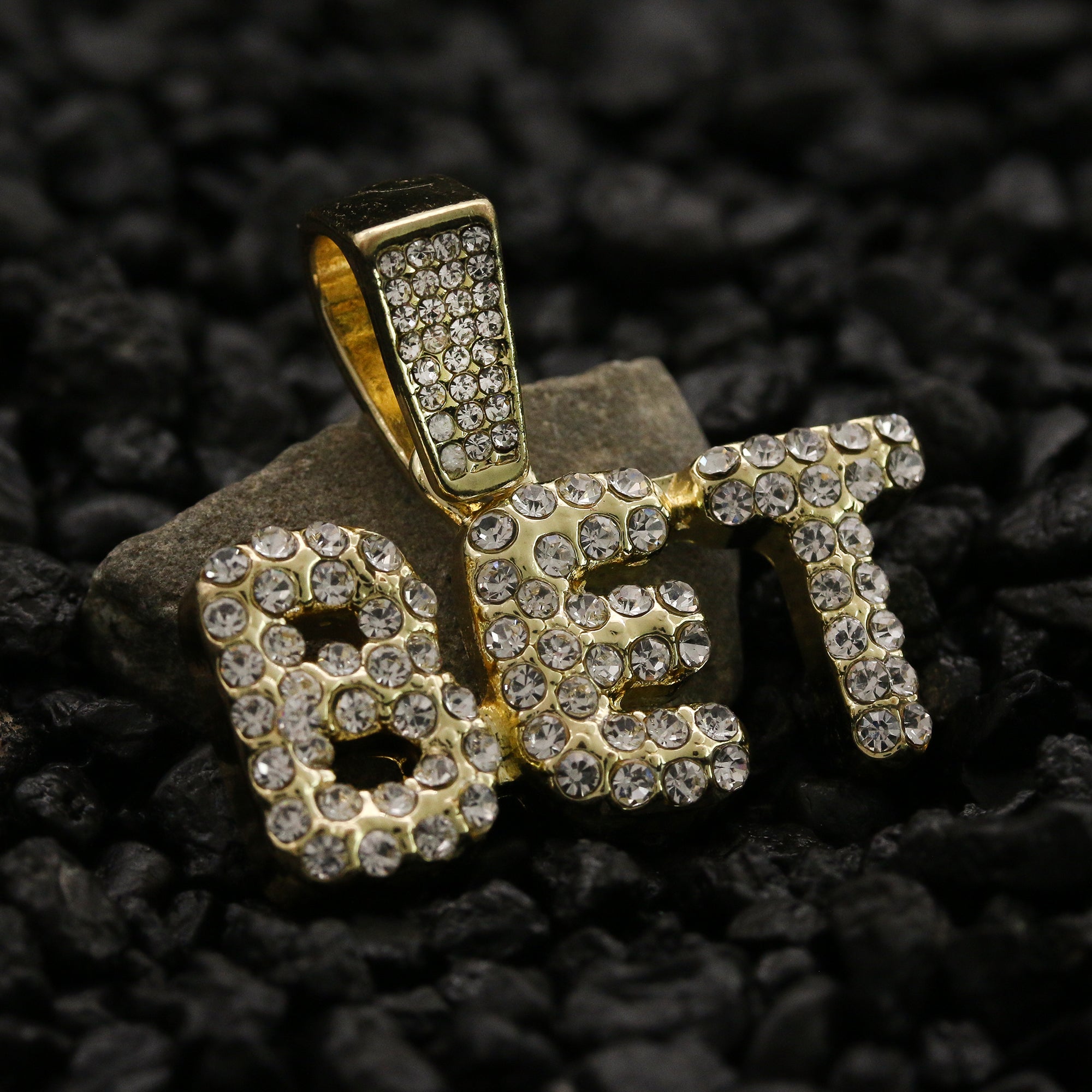 BET Letter Pendant Rope Chain Men's Hip Hop 18k Cz Jewelry Choker Necklace