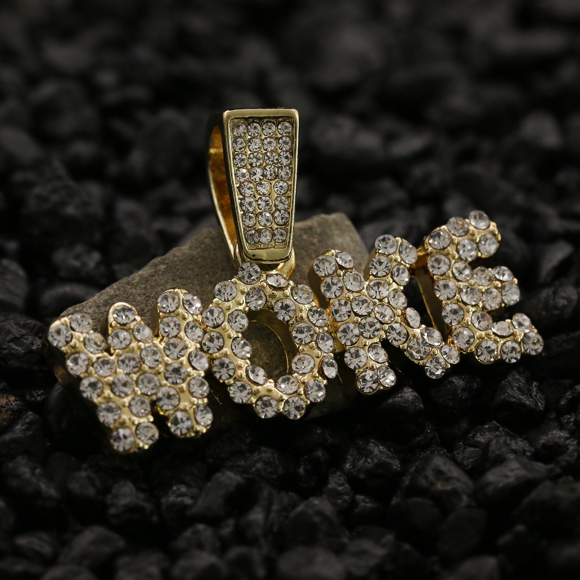 WOKE Letter Pendant Rope Chain Men's Hip Hop 18k Cz Jewelry Choker Necklace