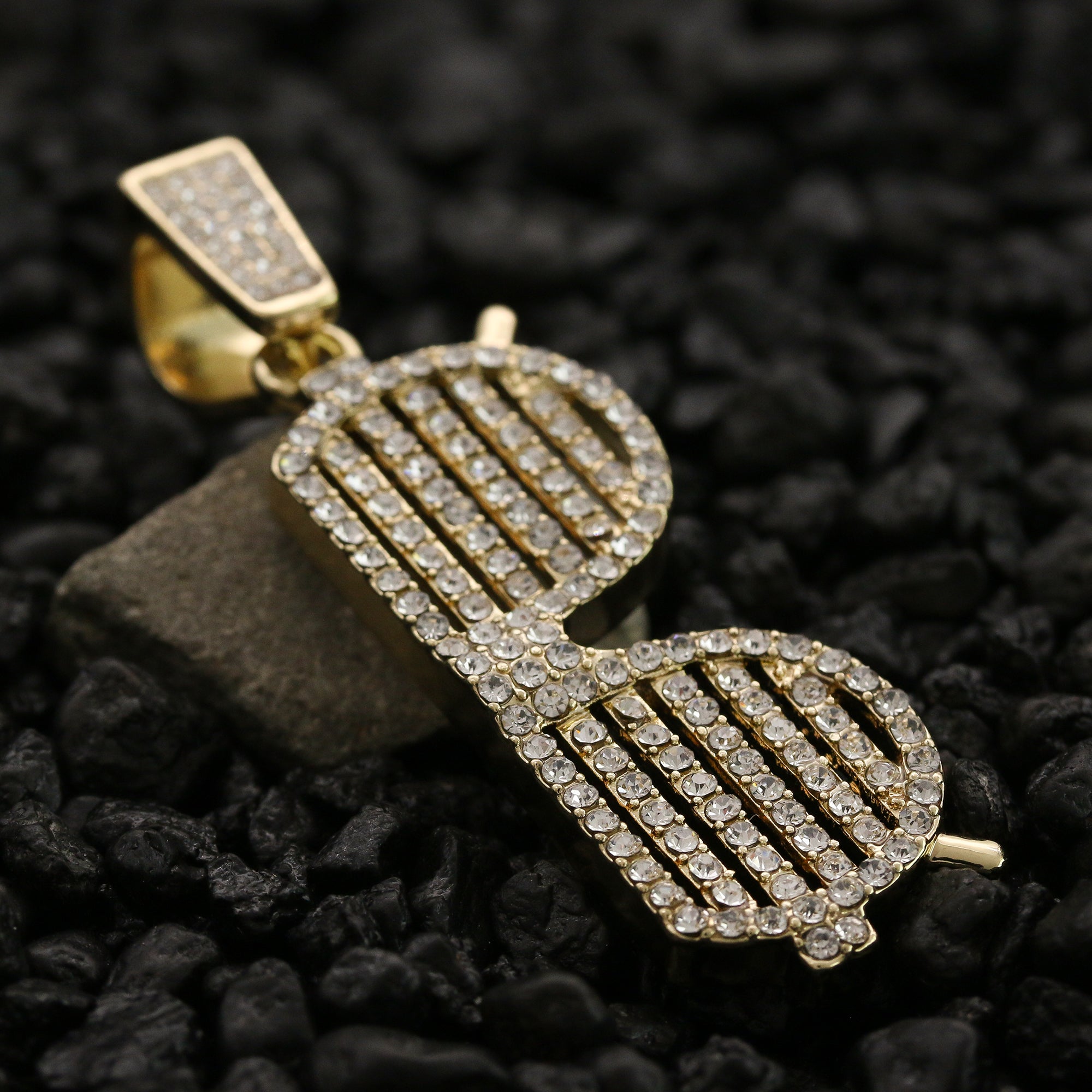 Lined Sunglasses Pendant Rope Chain Men's Hip Hop 18k Cz Jewelry Necklace Choker
