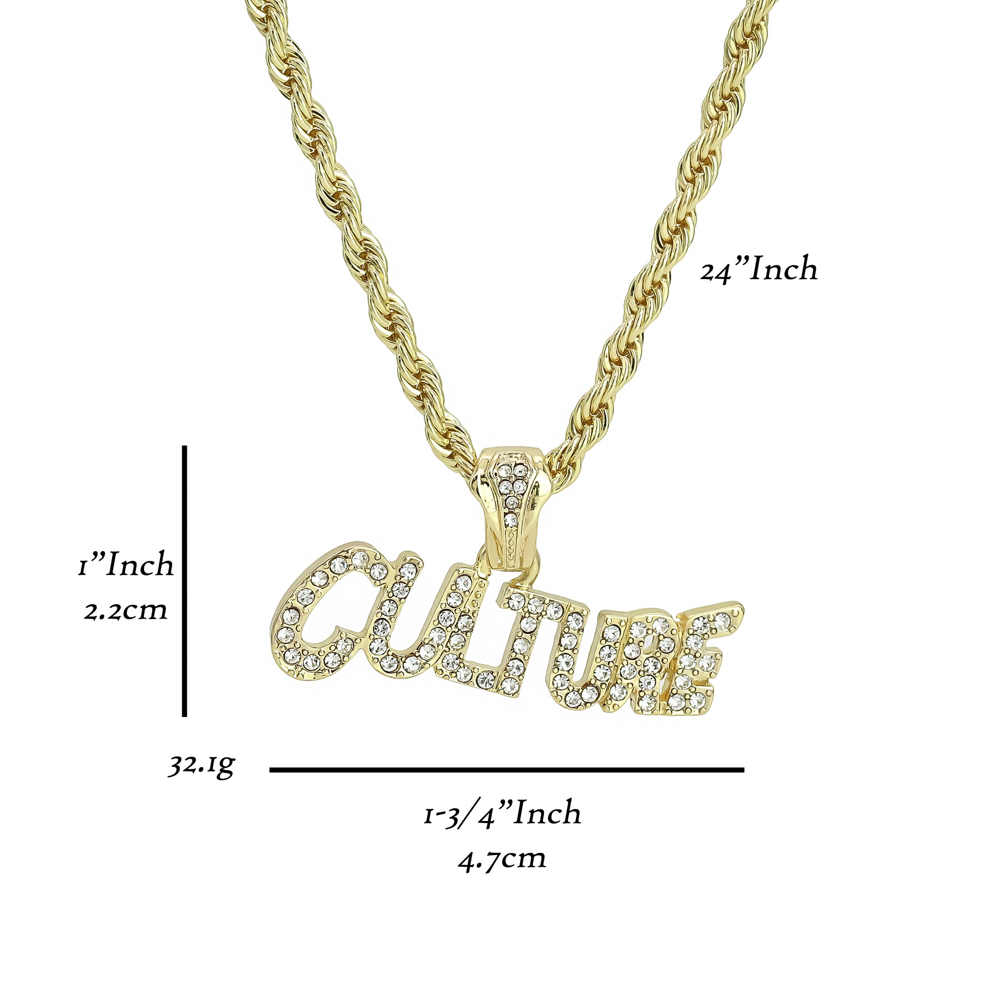 Culture Letter Pendant Rope Chain Men's Hip Hop 18k Cz Jewelry Necklace