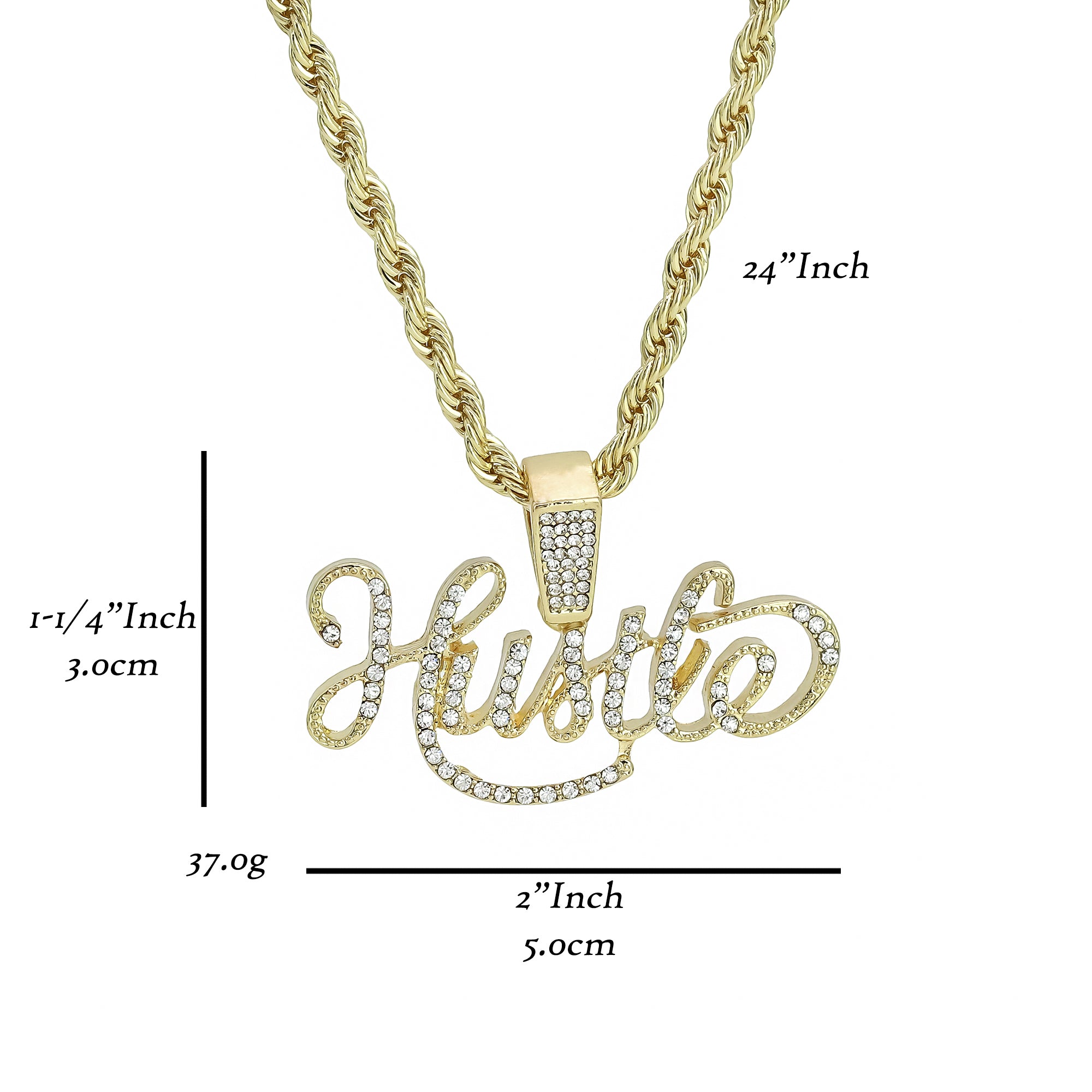 Hustle Pendant Rope Chain Men's Hip Hop 18k Cz Jewelry Necklace