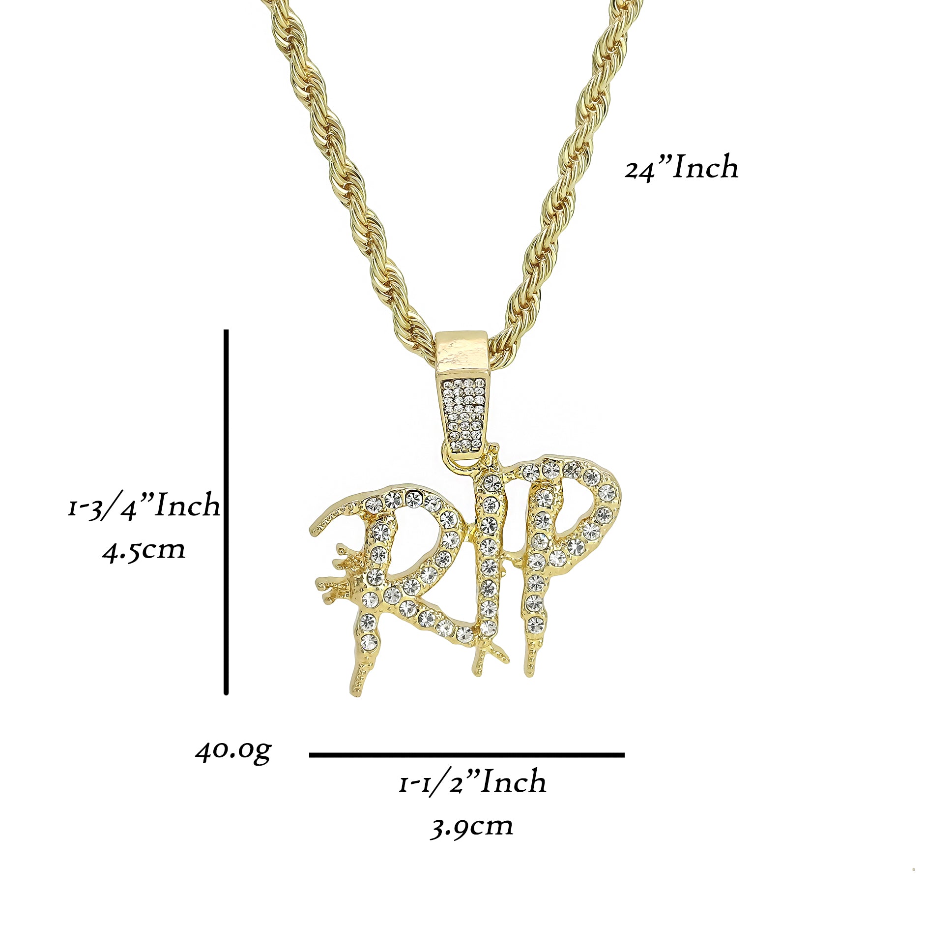 R.I.P. Drip Pendant Rope Chain Men's Hip Hop 18k Cz Jewelry Necklace