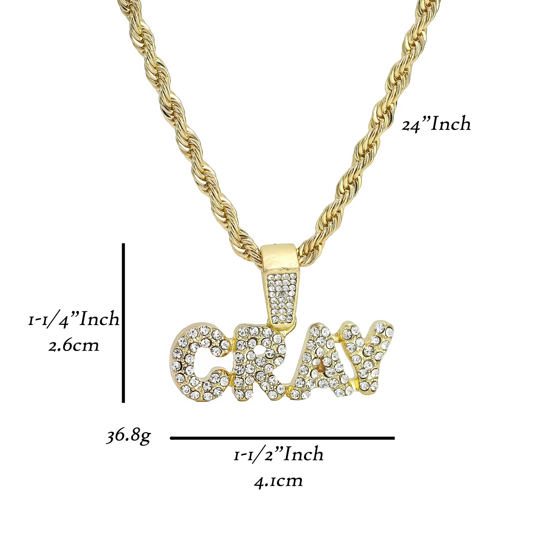 Cray Pendant Rope Chain Men's Hip Hop 18k Cz Jewelry Necklace